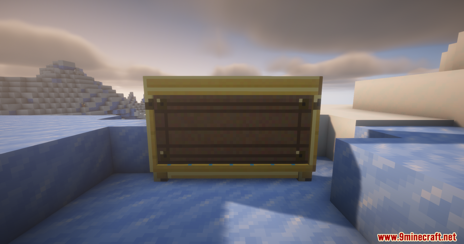 An Iron Expedition Board block placed on ice in a snowy biome
