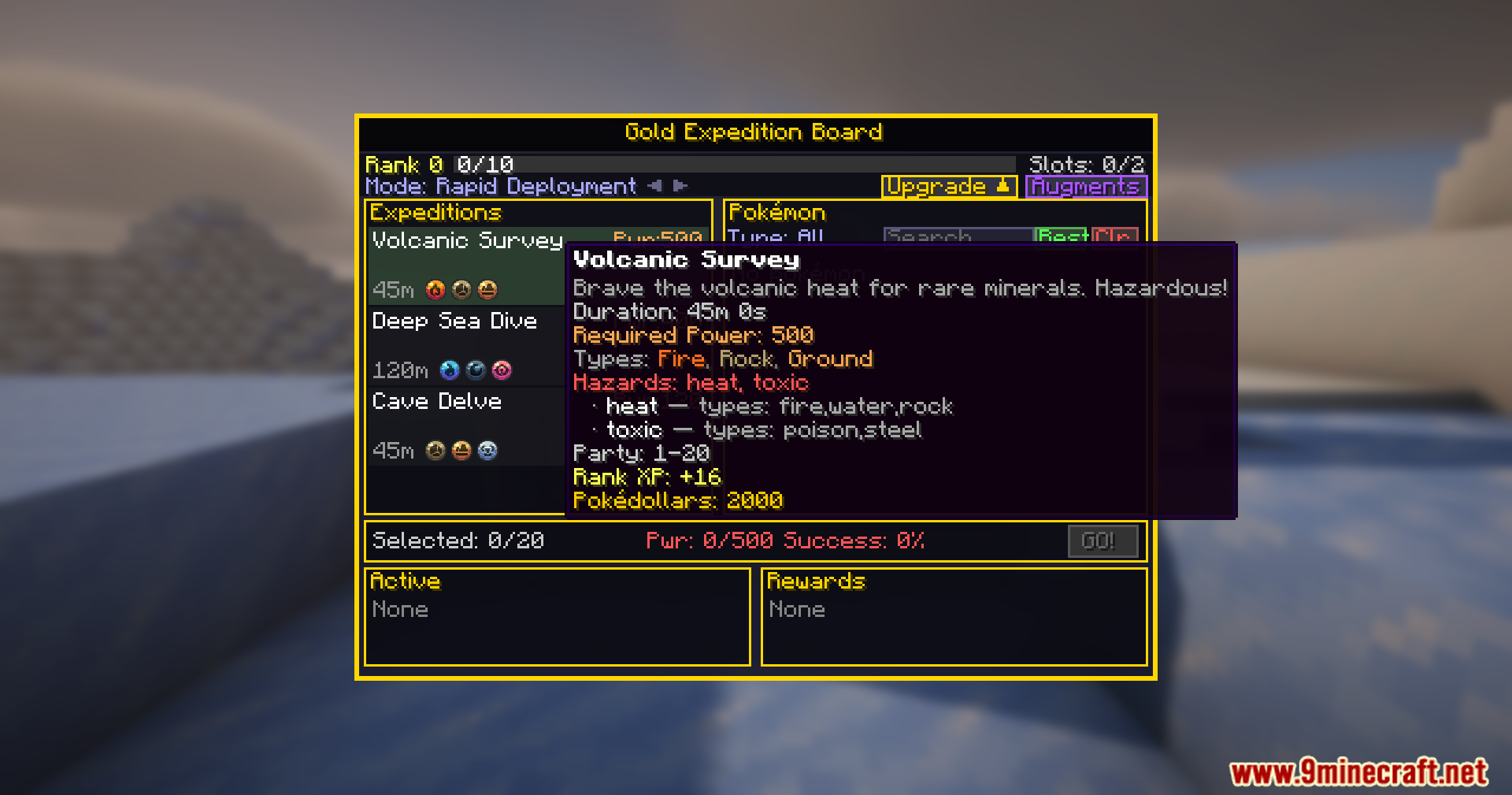 Interface showing details for a Volcanic Survey mission on the Gold Expedition Board