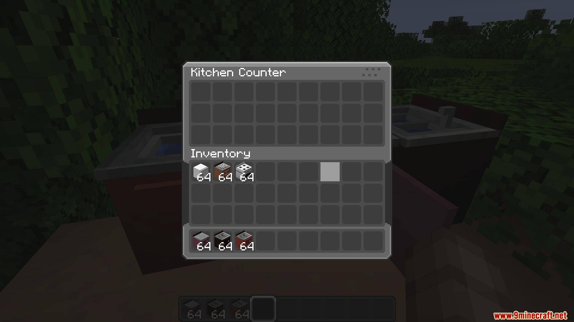 The kitchen counter inventory menu with a custom dark grey user interface