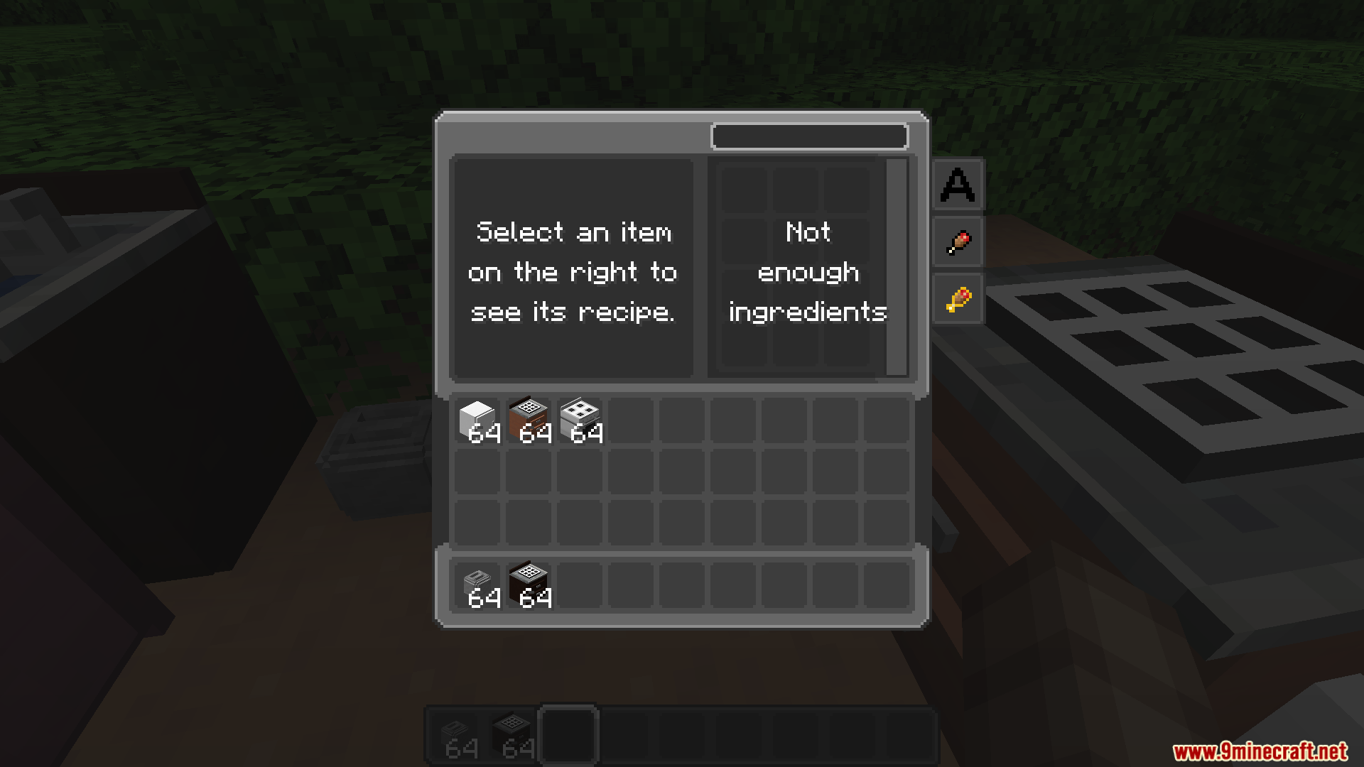 A cooking recipe interface with custom textures from the Cobblemon Interface Modded pack