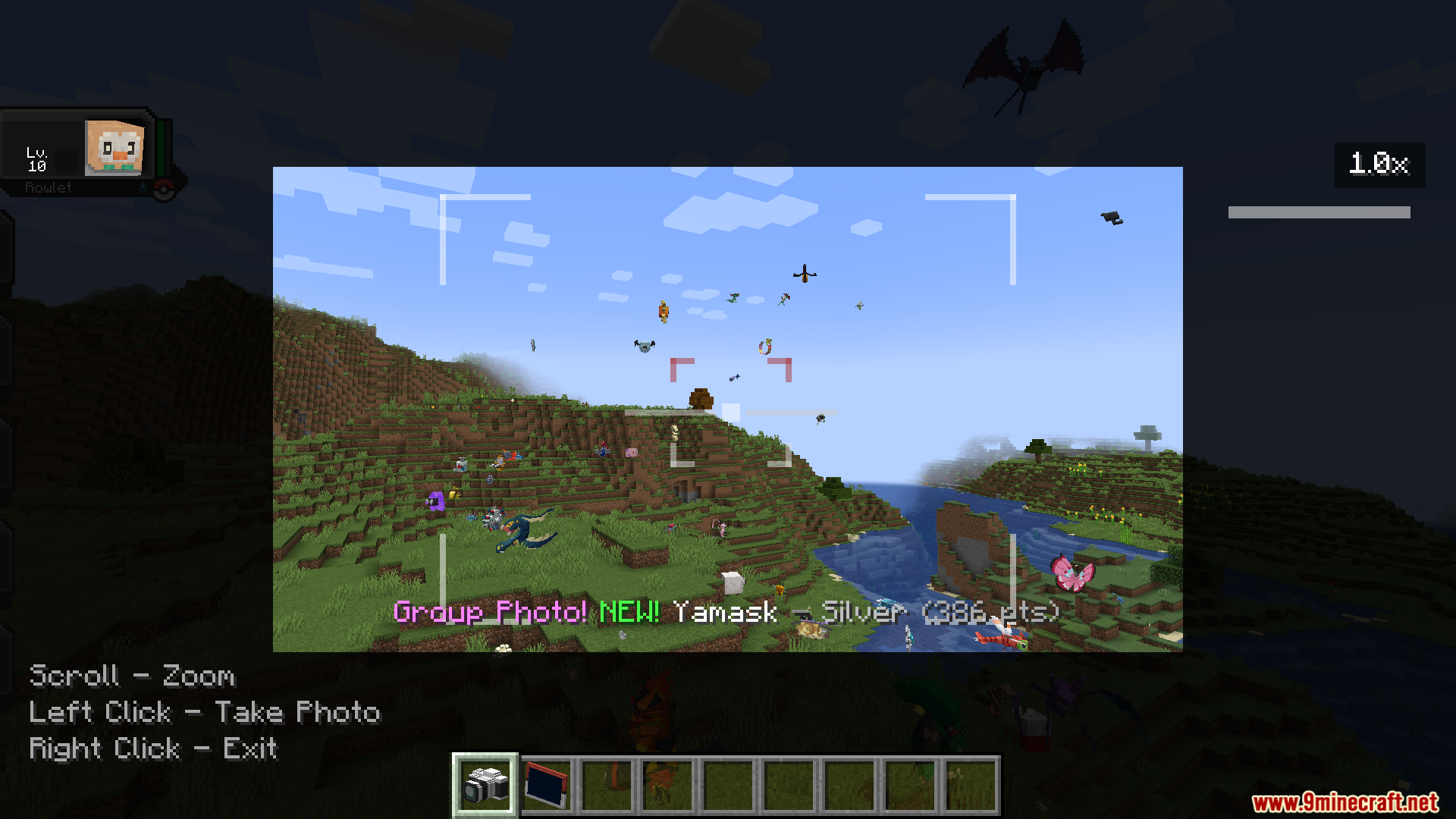 Taking a group photo of monsters to earn points and high scores