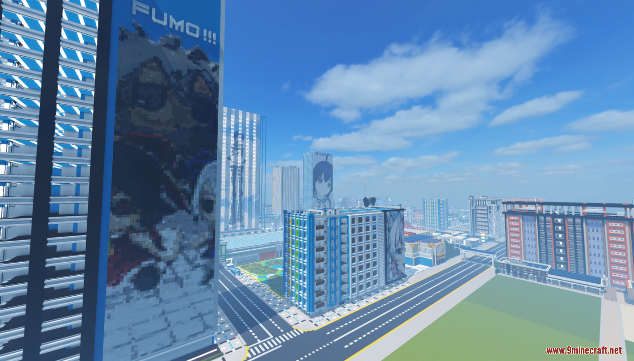 Colorville the City Map Screenshot 4 Aerial view of a modern city featuring skyscrapers with large pixel art displays