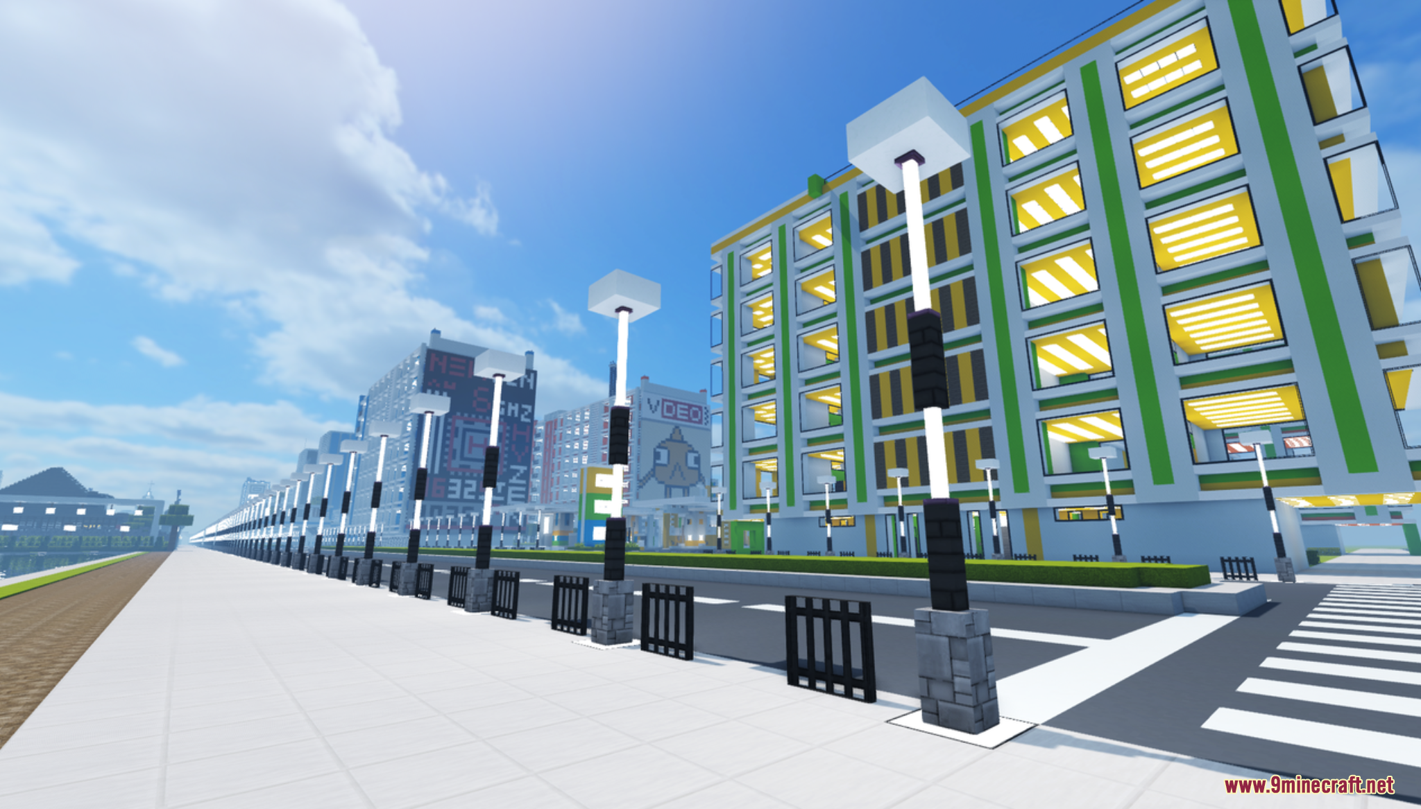 Colorville the City Map Screenshot 5 Modern street view with tall green buildings and street lamps in Colorville