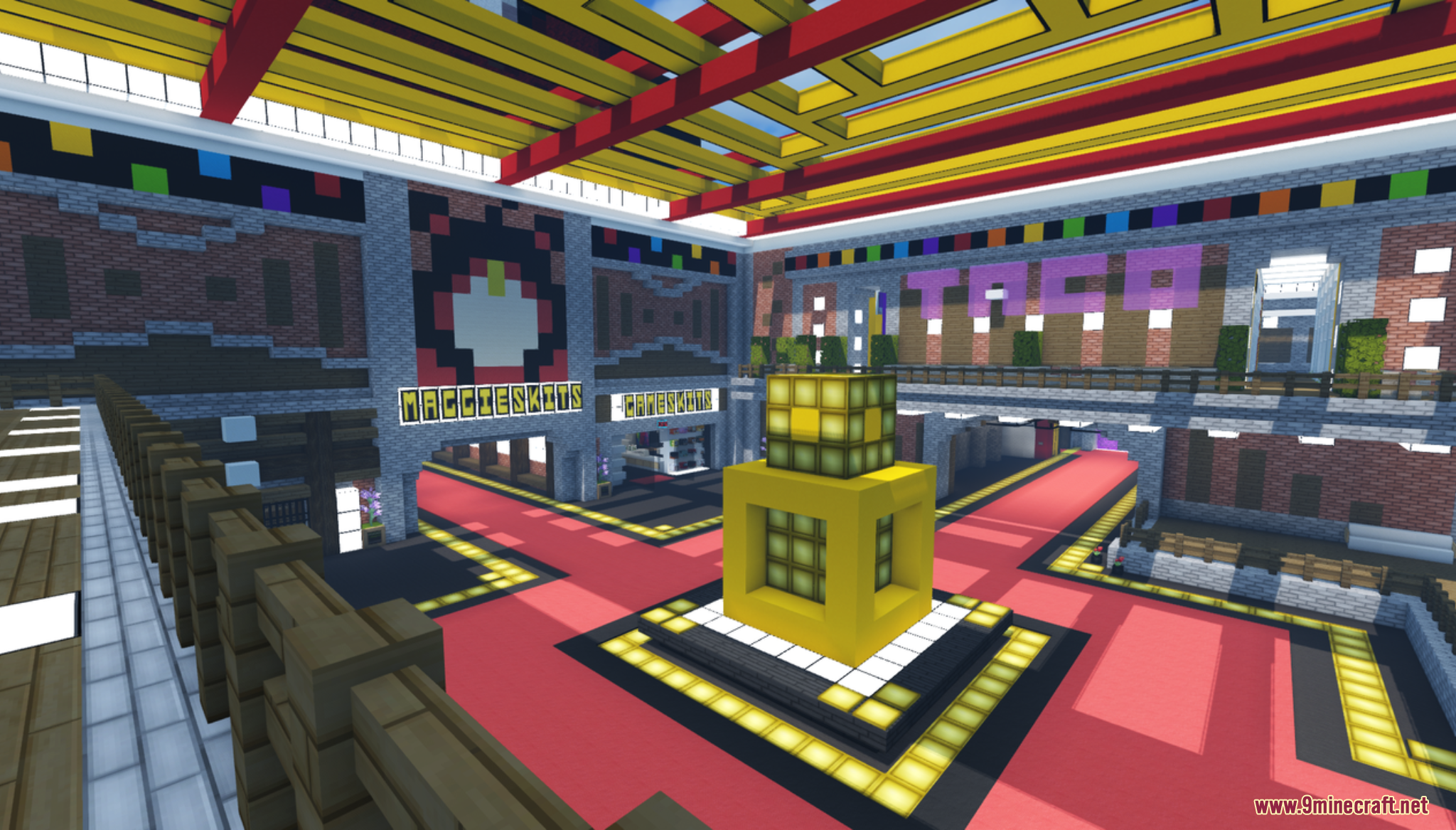 Colorville the City Map Screenshot 6 Interior view of a colorful shopping mall with red carpets and signs