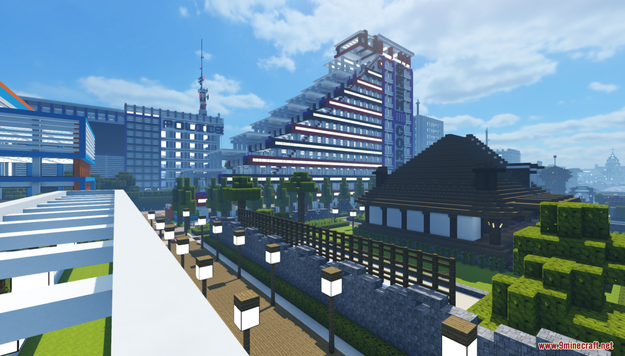 Colorville the City Map Screenshot 9 A modern city view featuring a large triangular building and stone wall