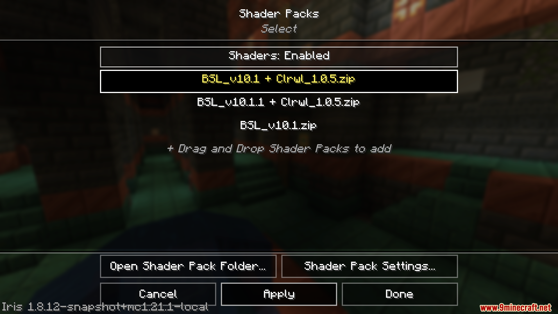 Colorwheel Patcher Mod Screenshot 2 Shader pack selection menu showing patched BSL shaders for Colorwheel support