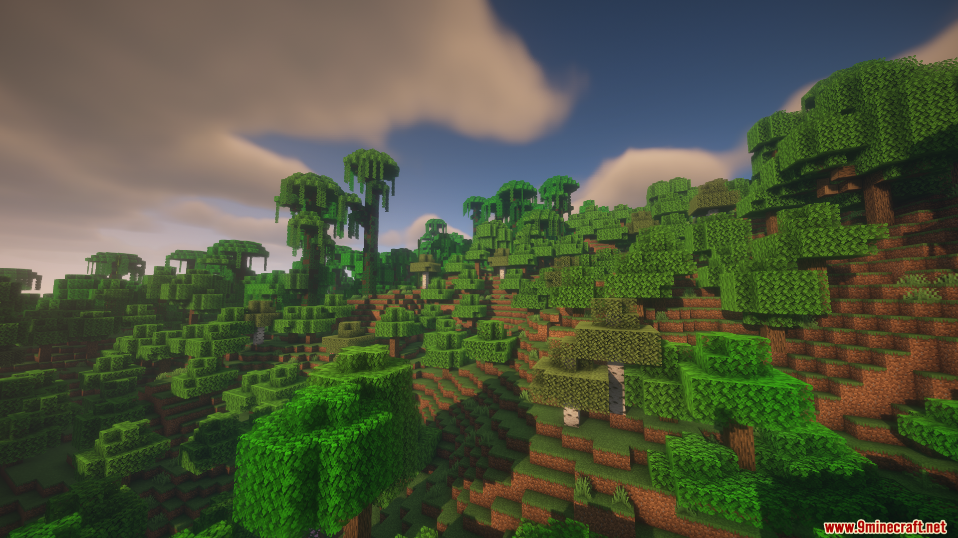 Colorwheel Patcher Mod Screenshot 8 A scenic Minecraft landscape featuring grassy hills and various types of trees