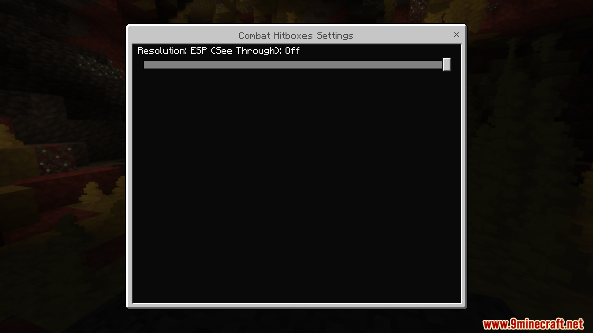Resource pack settings menu with a slider to toggle the see through ESP mode