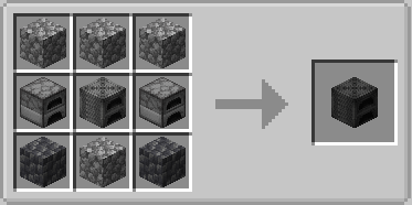 Crafting recipe for a furnace factory using cobblestone and three furnaces