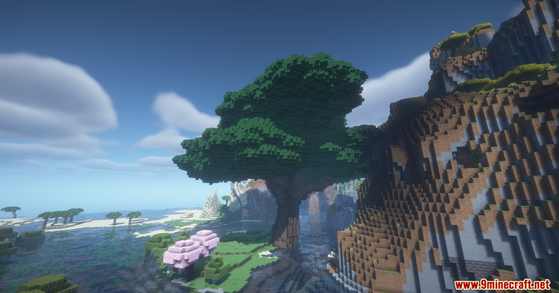 Confluence Music Mod Screenshot 10 Massive green tree overlooking a river with pink cherry blossoms nearby
