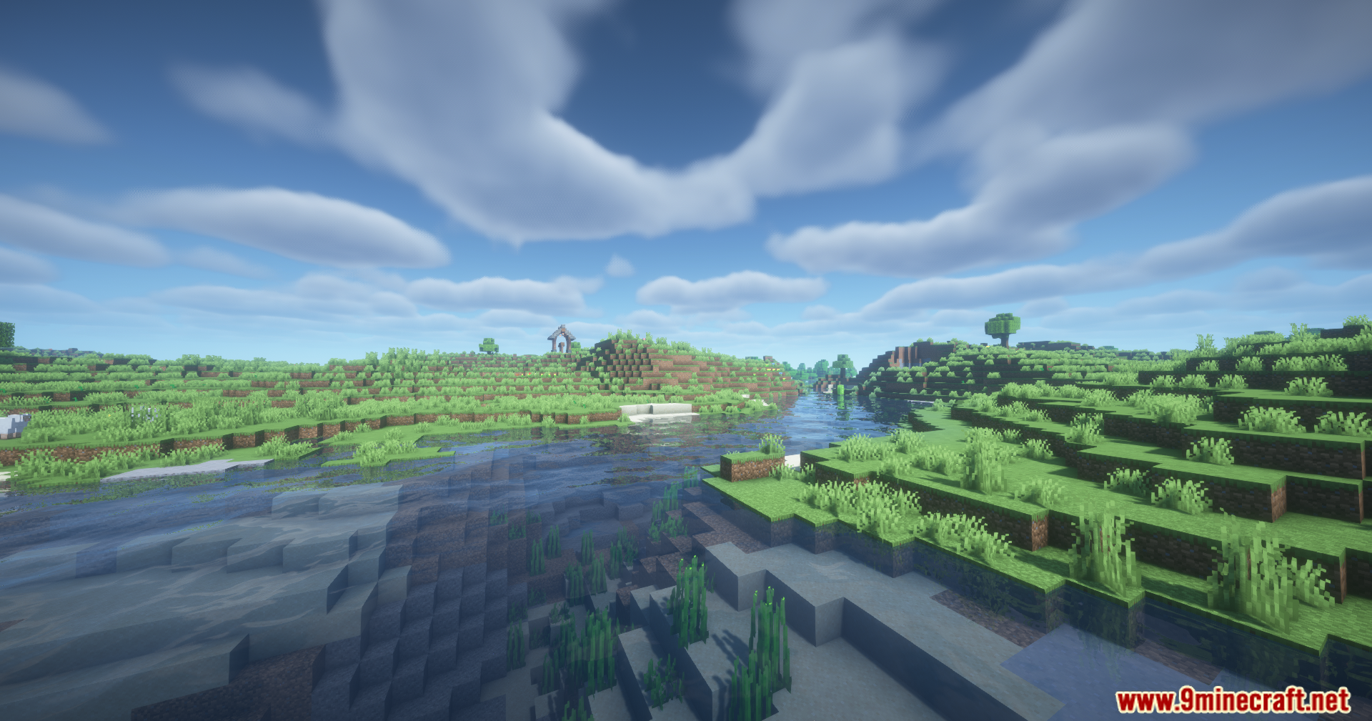 Confluence Music Mod Screenshot 12 Scenic river flowing through a grassy landscape with realistic water and sky shaders