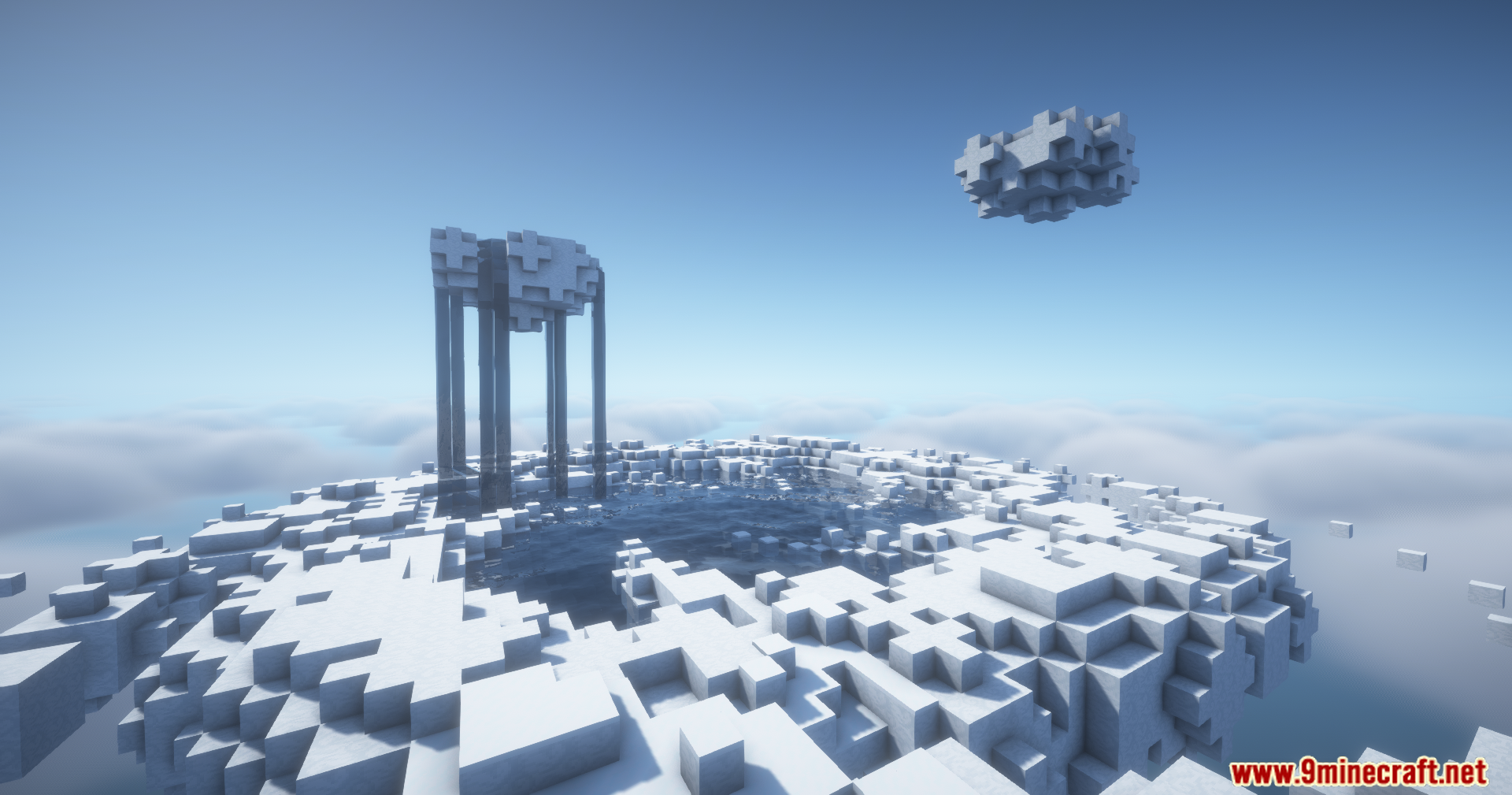 Confluence Music Mod Screenshot 7 Floating white island with tall pillars and cross shaped clouds in the sky