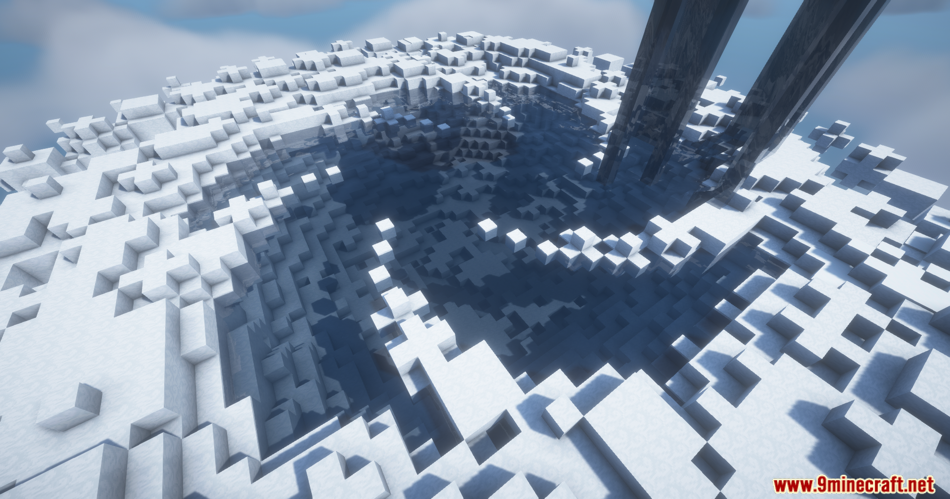 Confluence Music Mod Screenshot 8 Detailed view of the white blocky terrain and water on a floating island