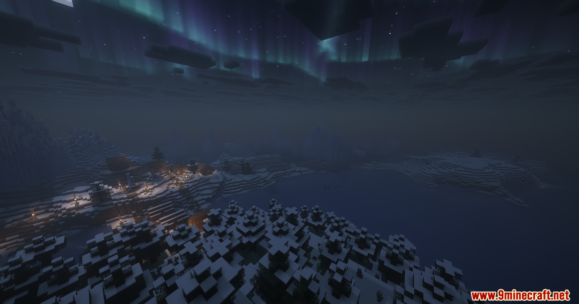 Contour Shaders Screenshot 5 A vast snowy landscape under a beautiful aurora borealis in the night sky