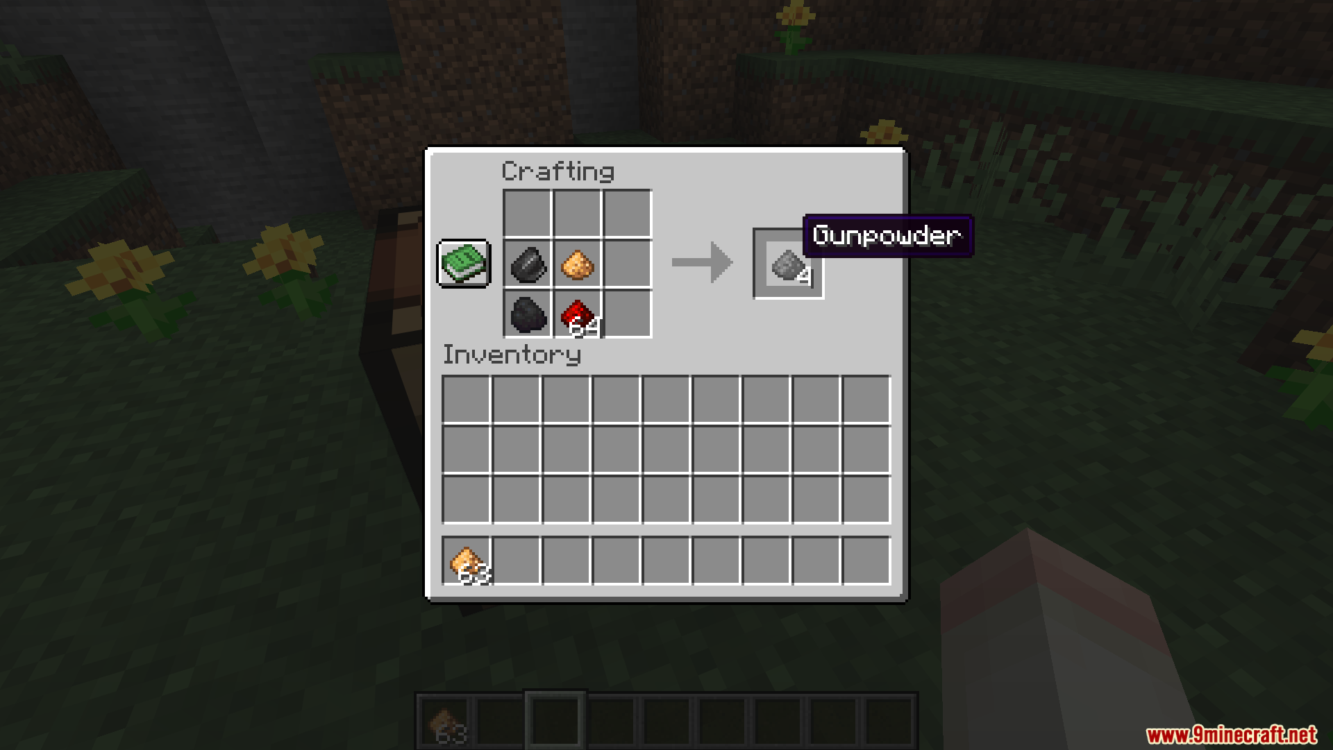 Craftable Gunpowder Recipe Mod Screenshot 3 Craftable Gunpowder Recipe Mod showing the new crafting recipe for gunpowder in Minecraft