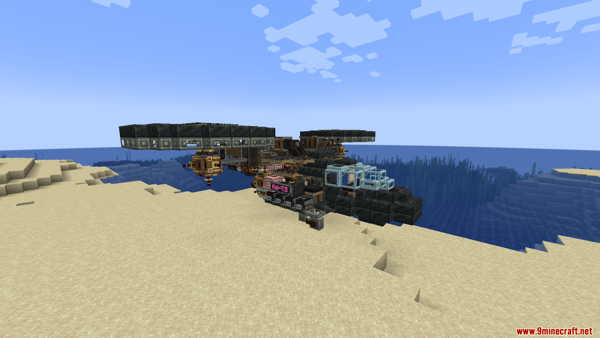 Create Aeronautics Mod Screenshot 4 Side view of a custom aircraft with propellers built using mechanical parts