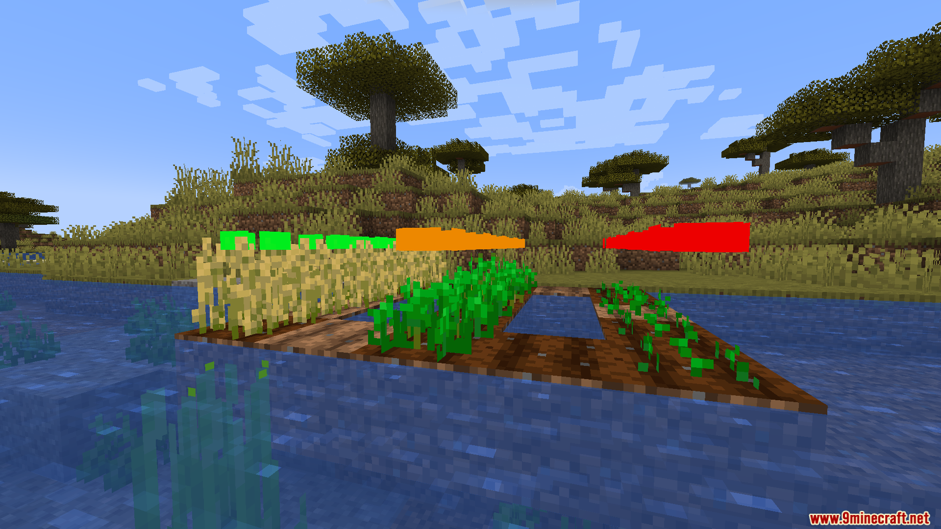 Crops Plus Resource Pack displays colored bars above plants to show growth