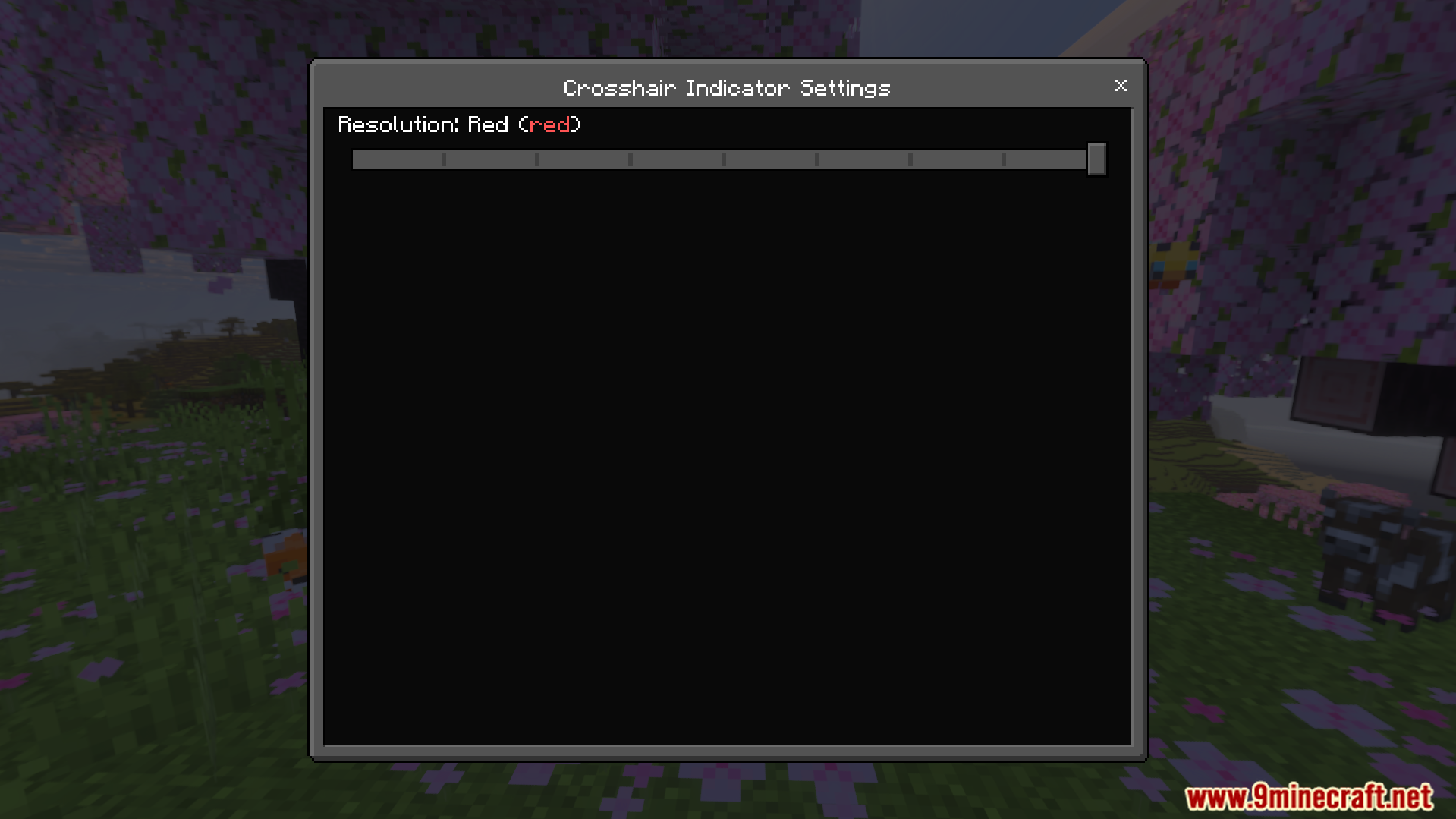 Settings window with a slider to adjust the red crosshair resolution
