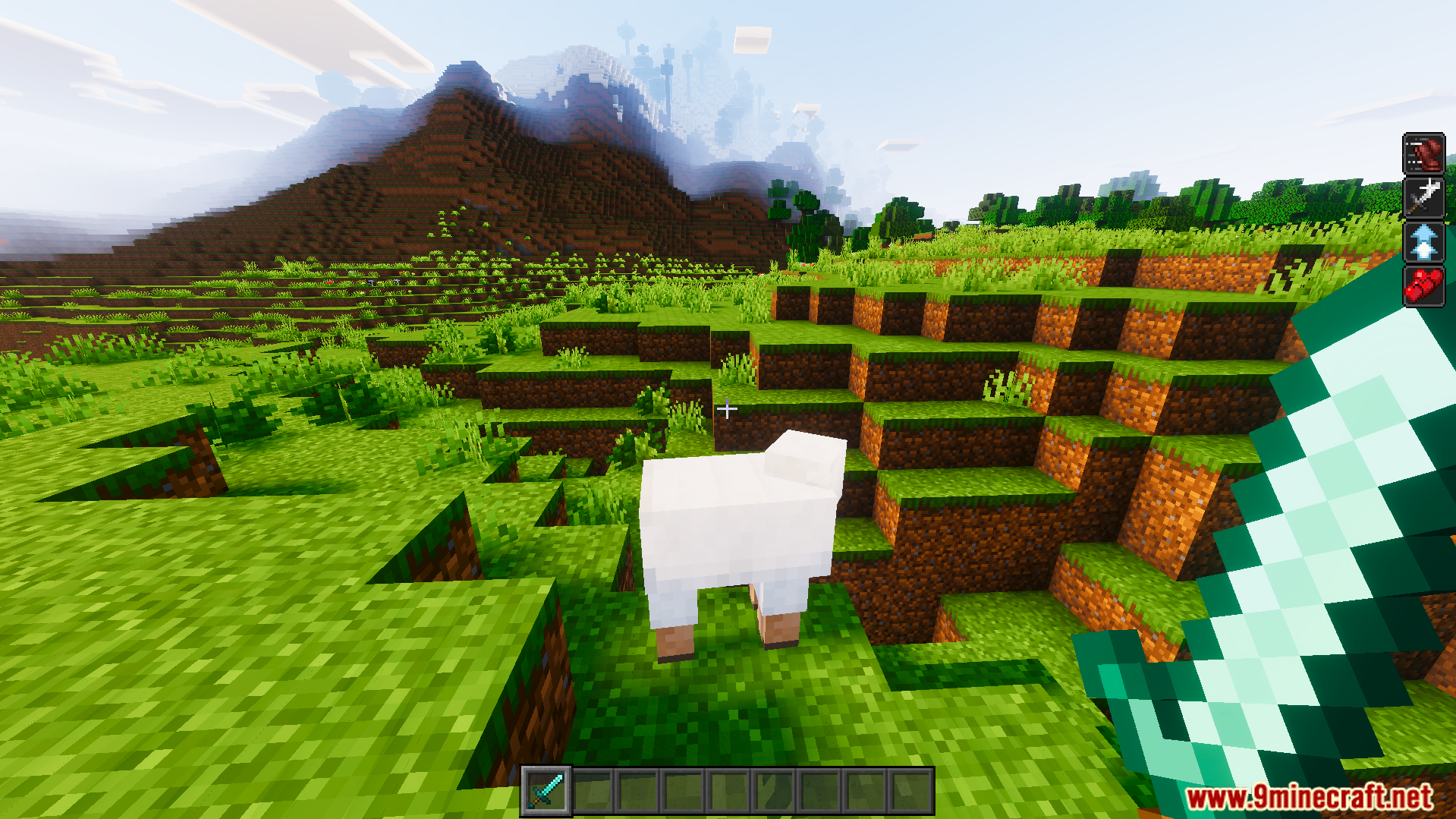 The crosshair remains white when the player is not close enough to attack