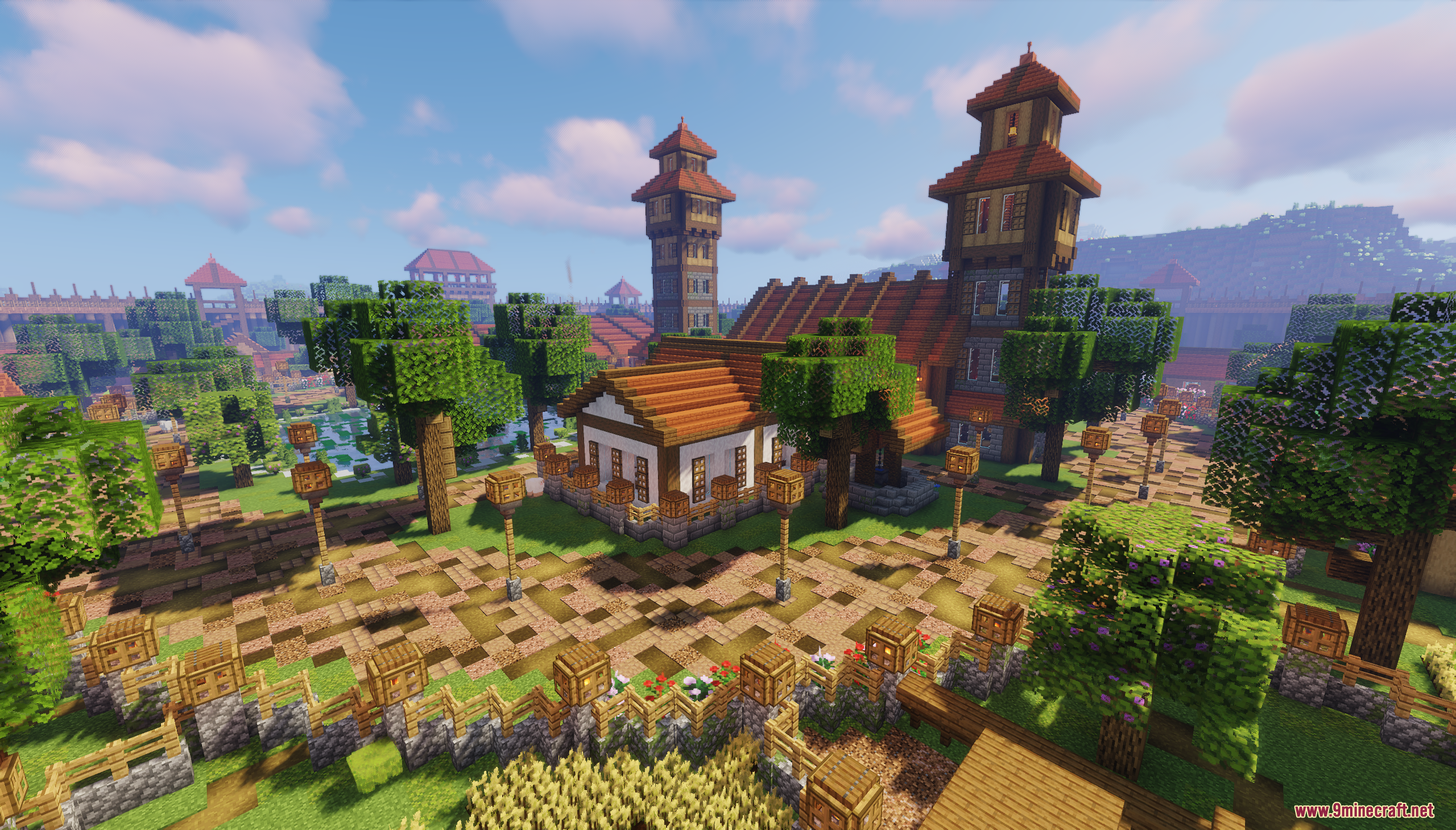 Dalia Map Screenshot 3 A scenic view of a medieval village with detailed paths and tall towers