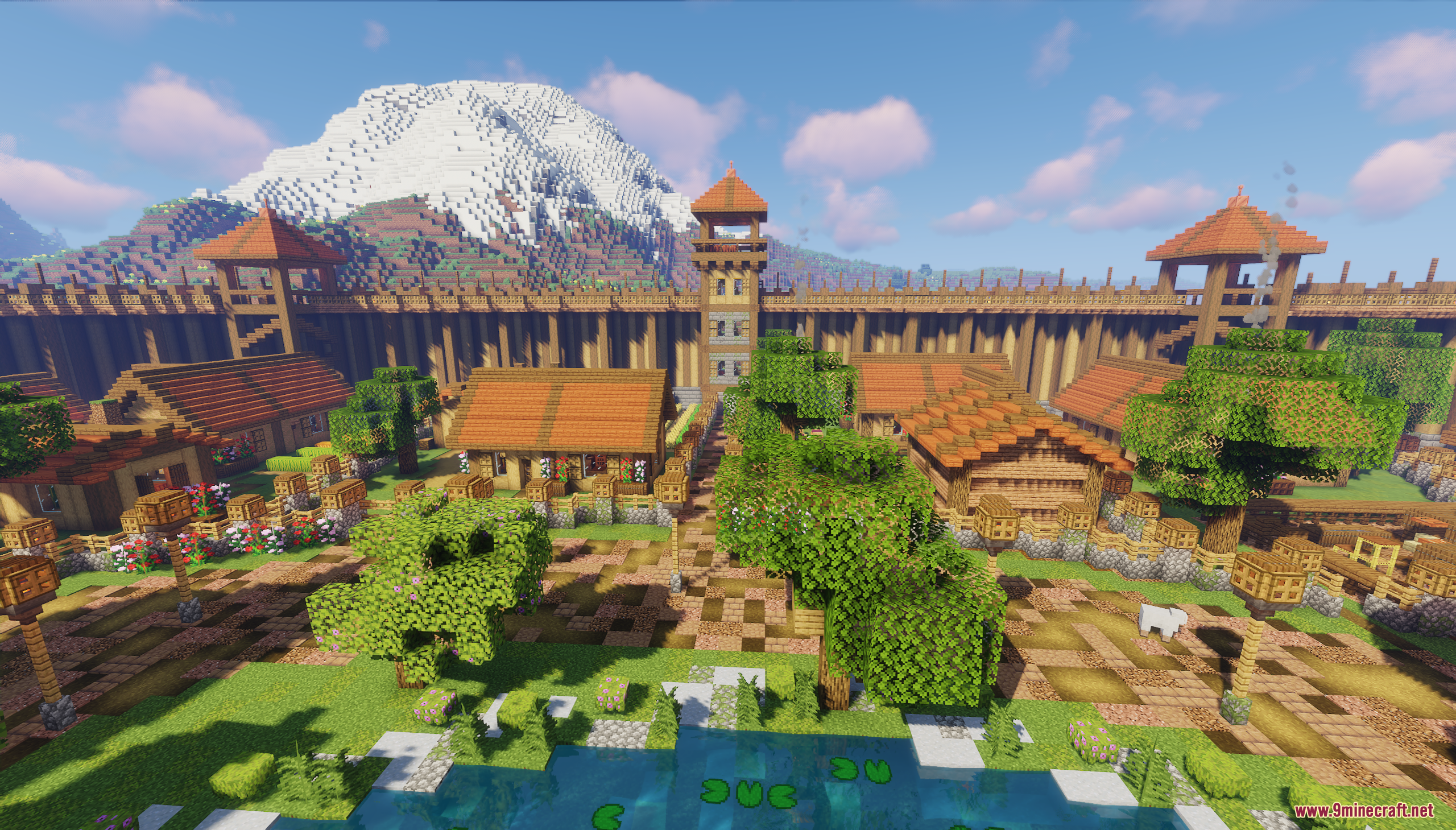 Dalia Map Screenshot 5 The Dalia Map showcasing a fortified village with a snowy mountain backdrop