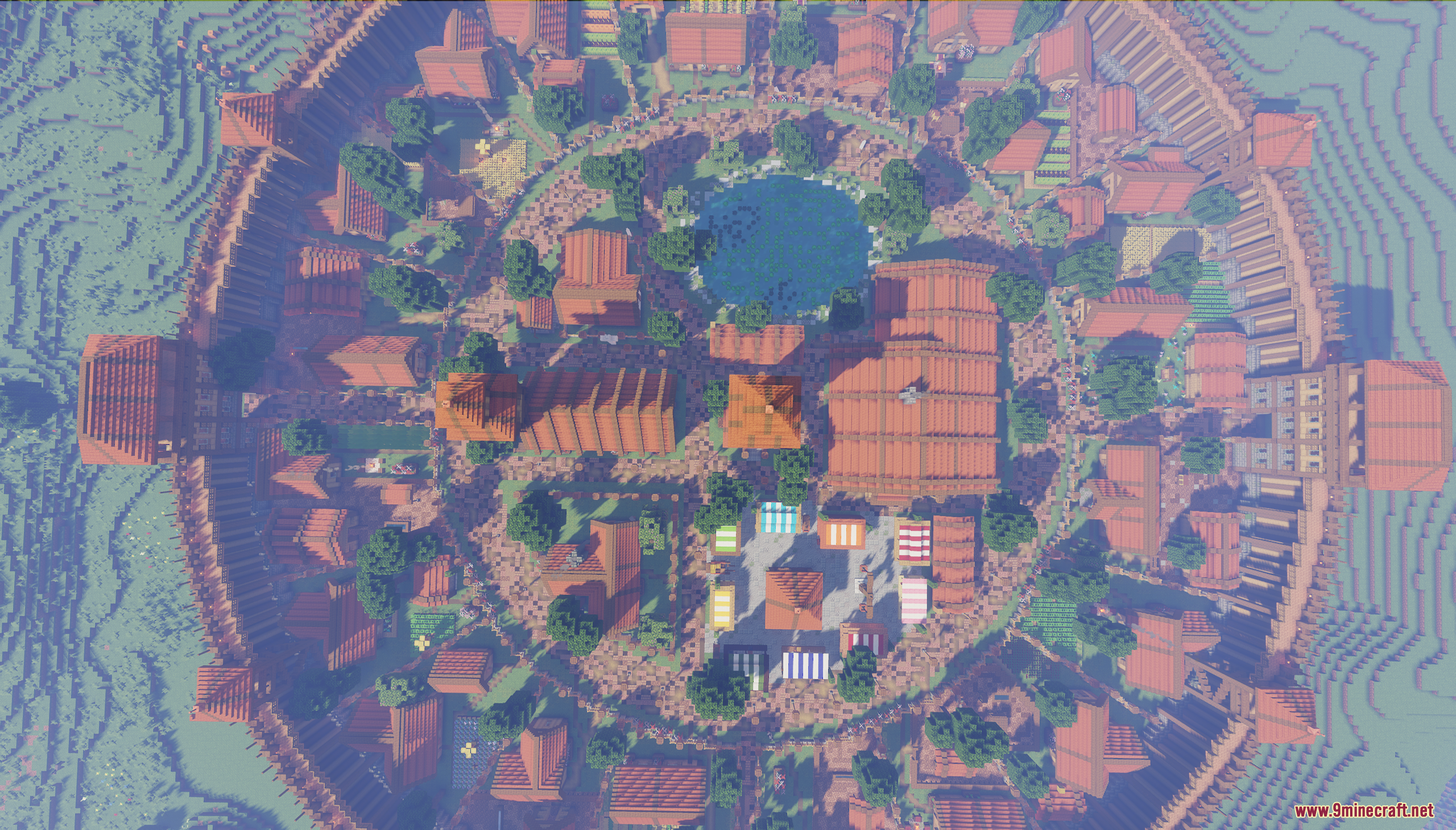 Dalia Map Screenshot 7 Aerial view of a large circular medieval city with a central pond