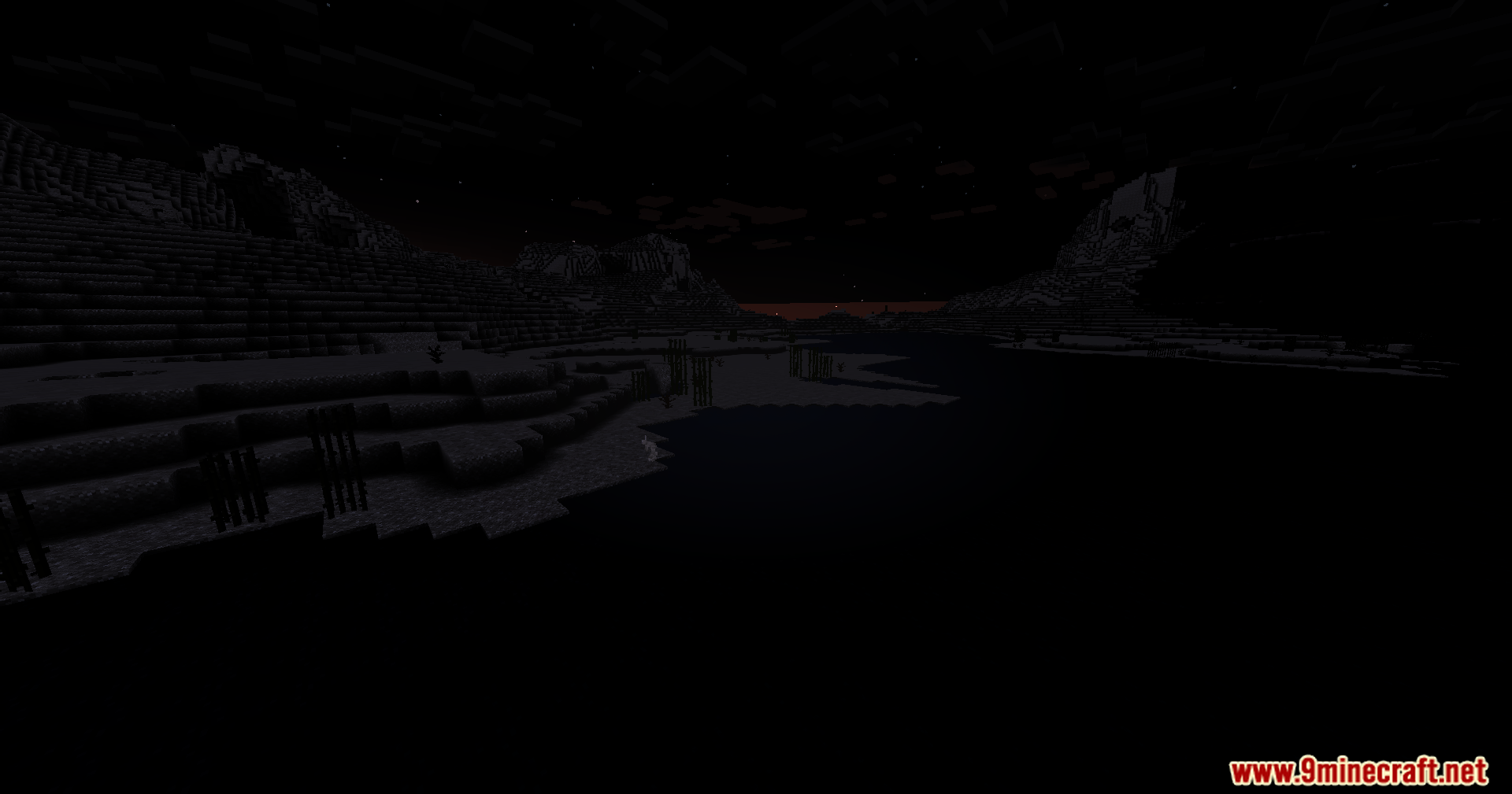 Dark Extreme Shaders creates a pitch black night environment with a faint sunset