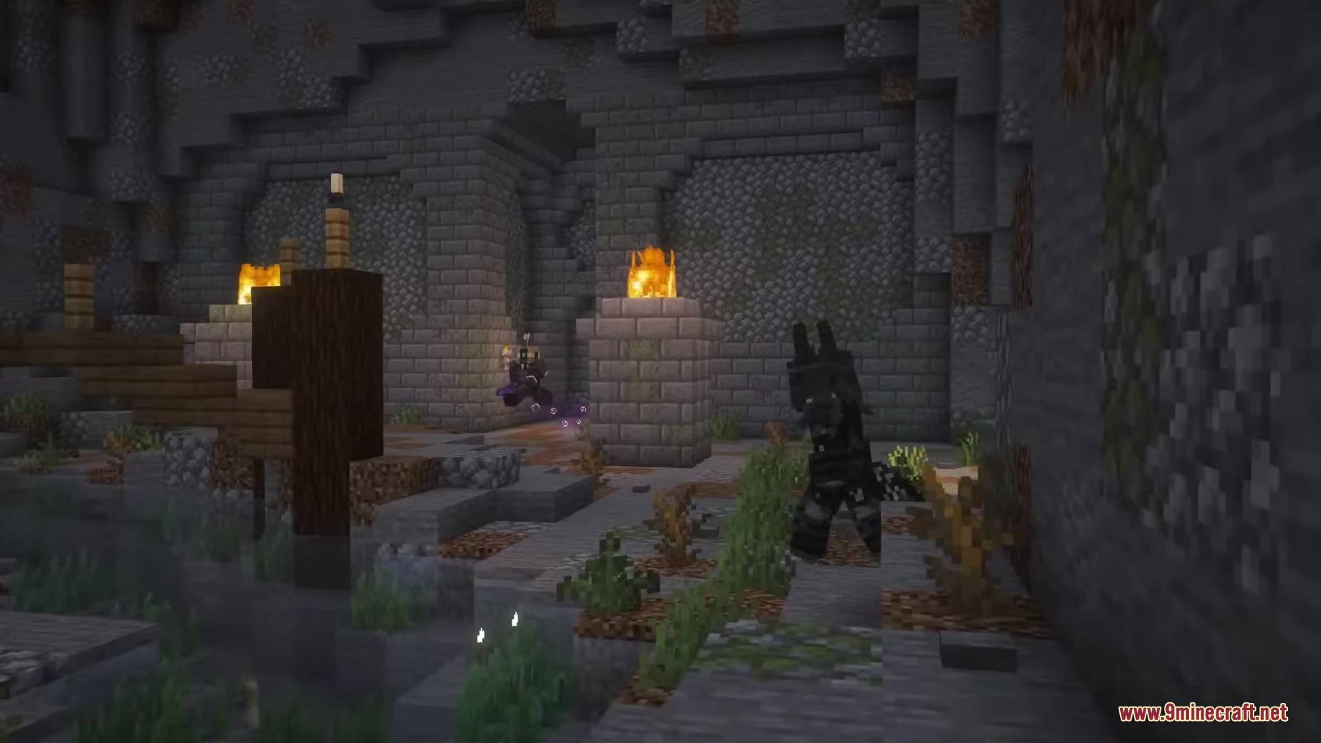 Dark Fantasy Nordic Tombs Mod Screenshot 5 A dark warrior stands in a large stone hall of a nordic tomb