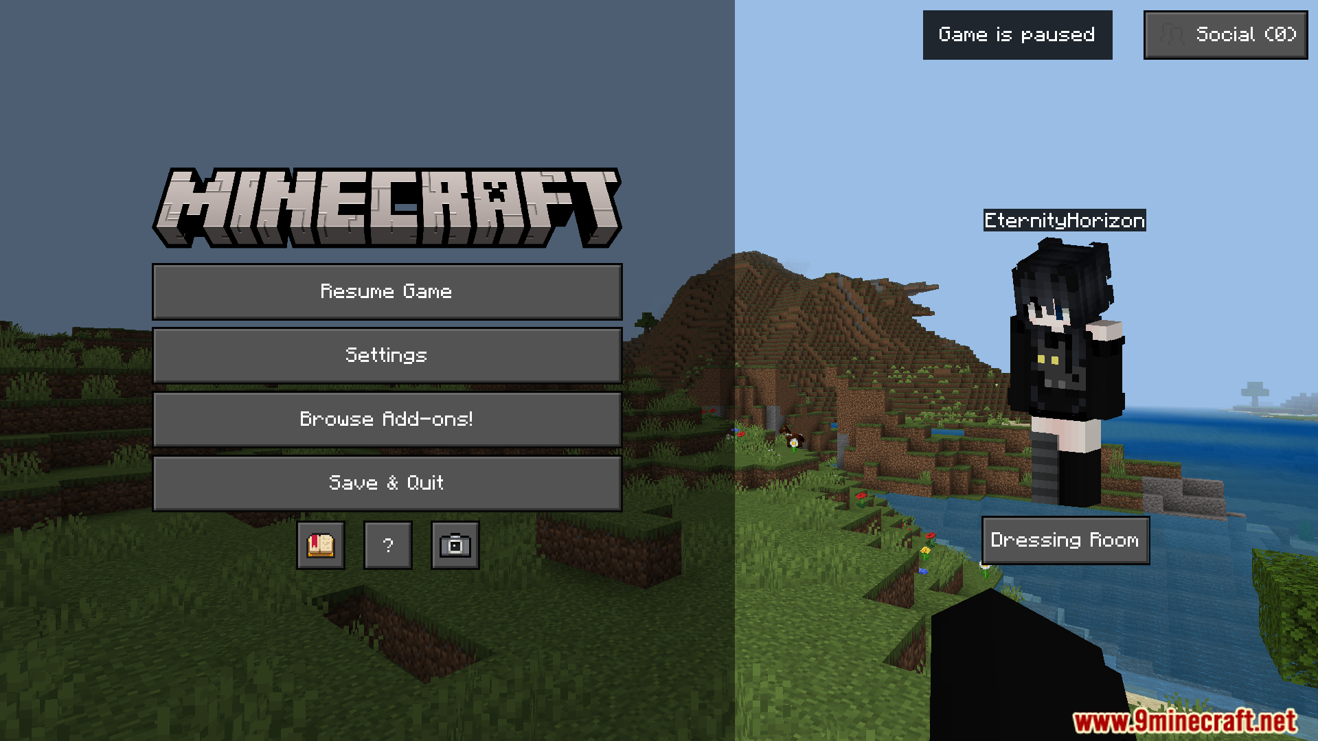 Dark Theme Texture Pack Screenshot 4 Pause menu showing a dark color style with custom buttons and player skin