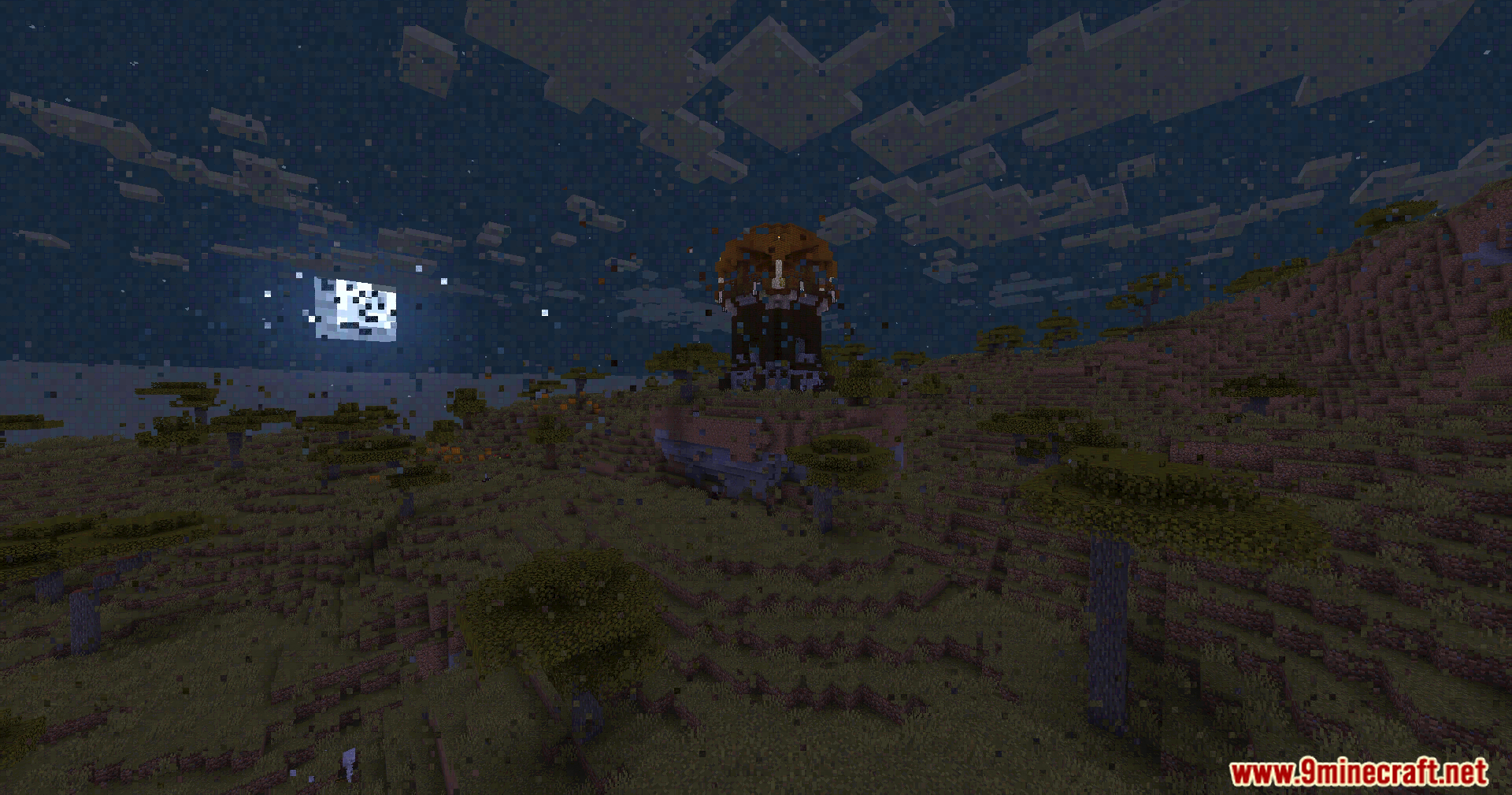 Datamosh Shaders create a pixelated and glitchy view of a pillager outpost
