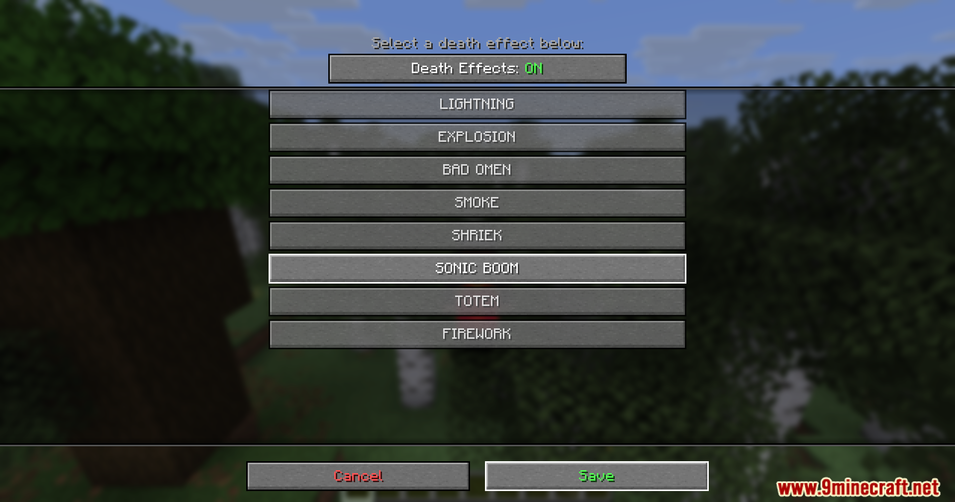Death Sound Mod Screenshot 8 The Death Sound Mod menu allows players to choose custom effects upon death