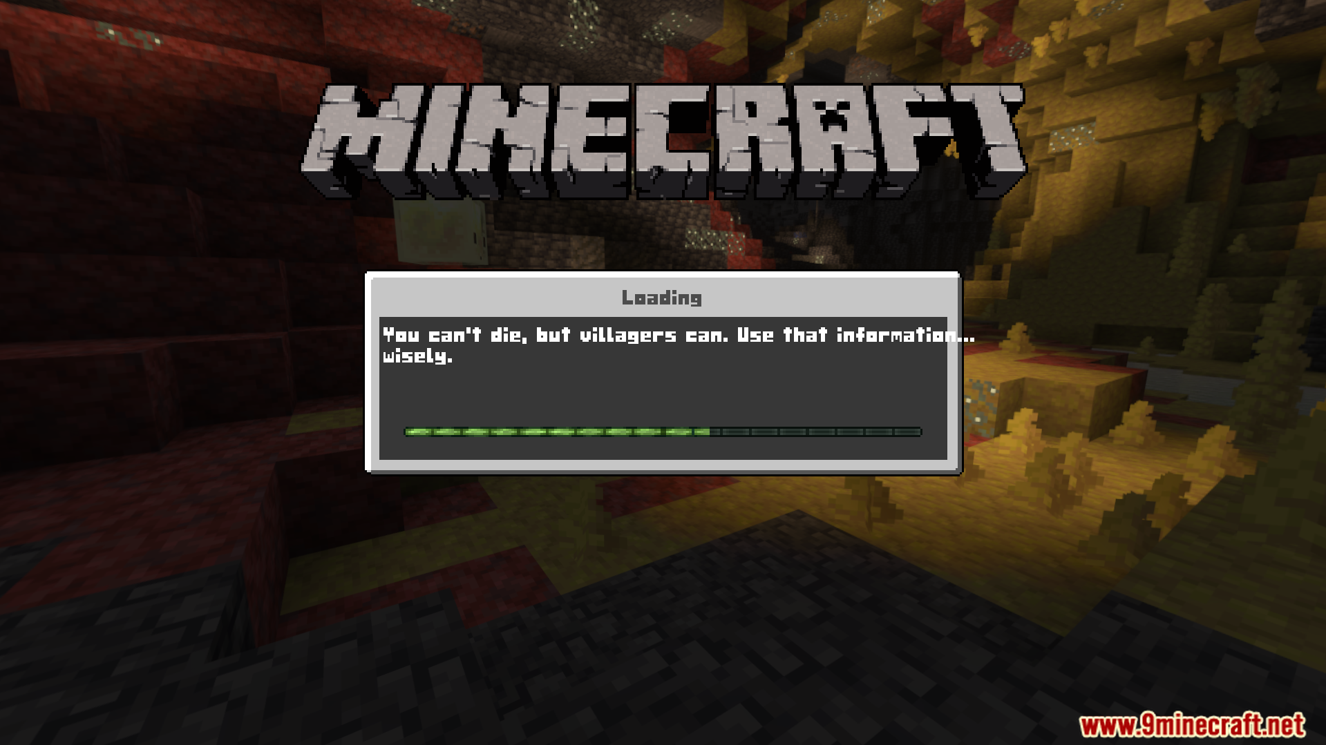 Minecraft loading screen with custom font and simplified low resolution background