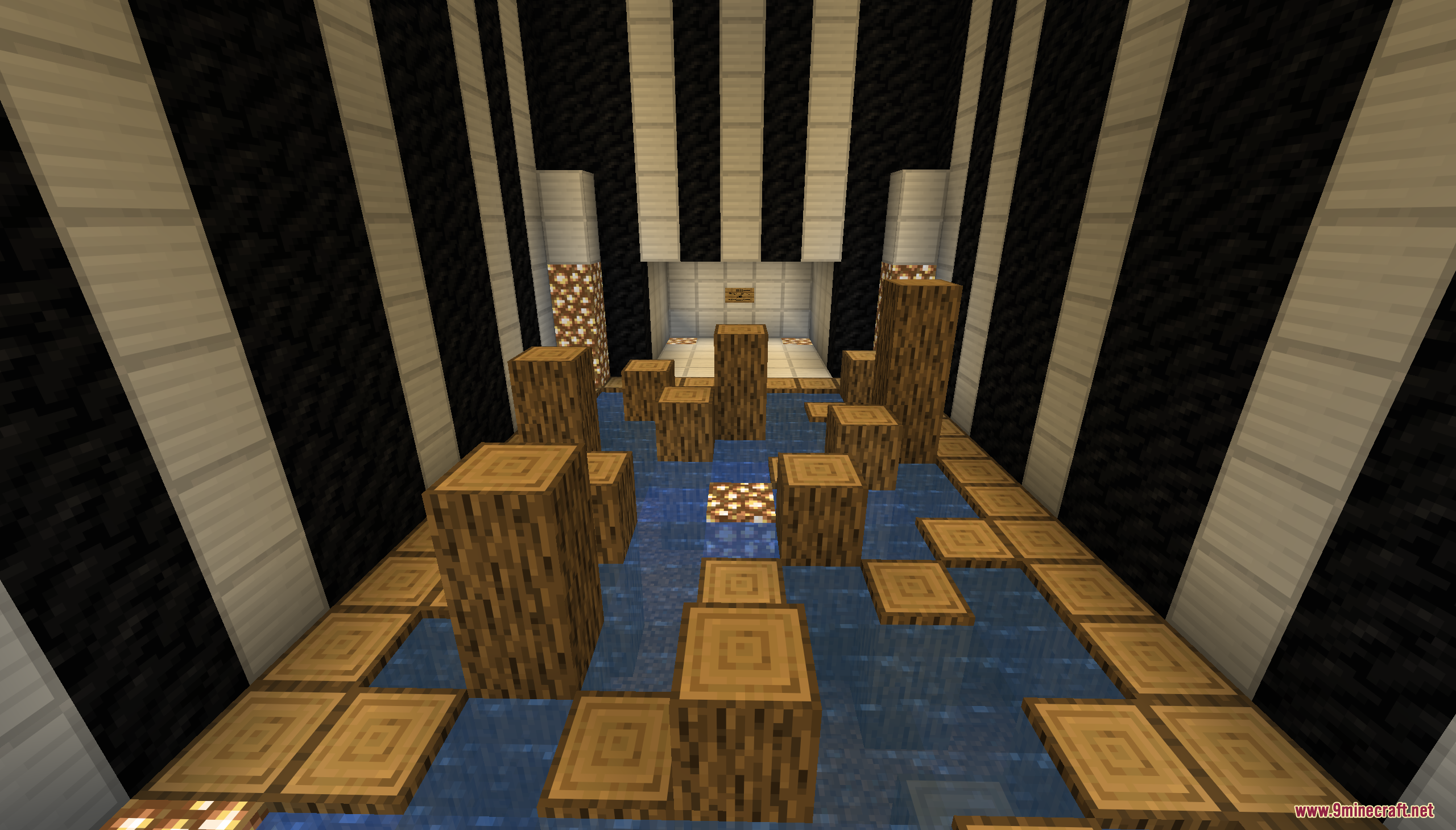 Desert Island Survival Map Screenshot 10 A parkour challenge with wooden logs placed over water in a room