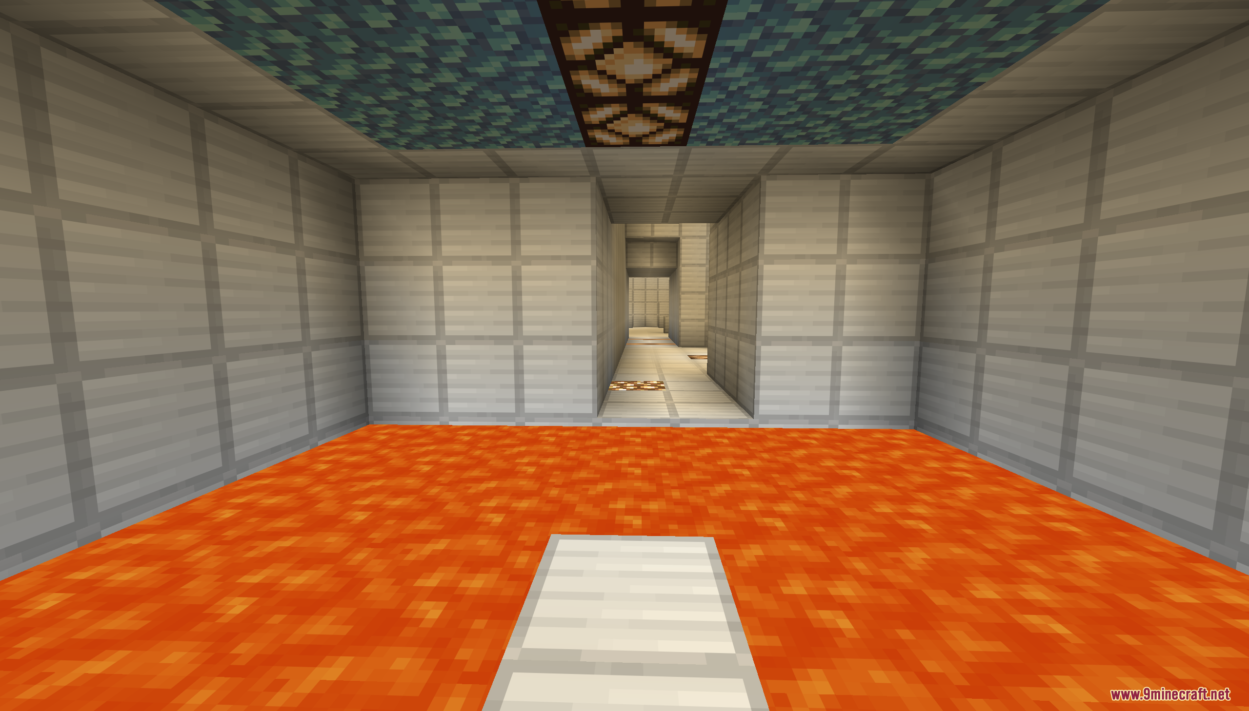 Desert Island Survival Map Screenshot 8 A narrow hallway leading away from a large pool of glowing orange lava