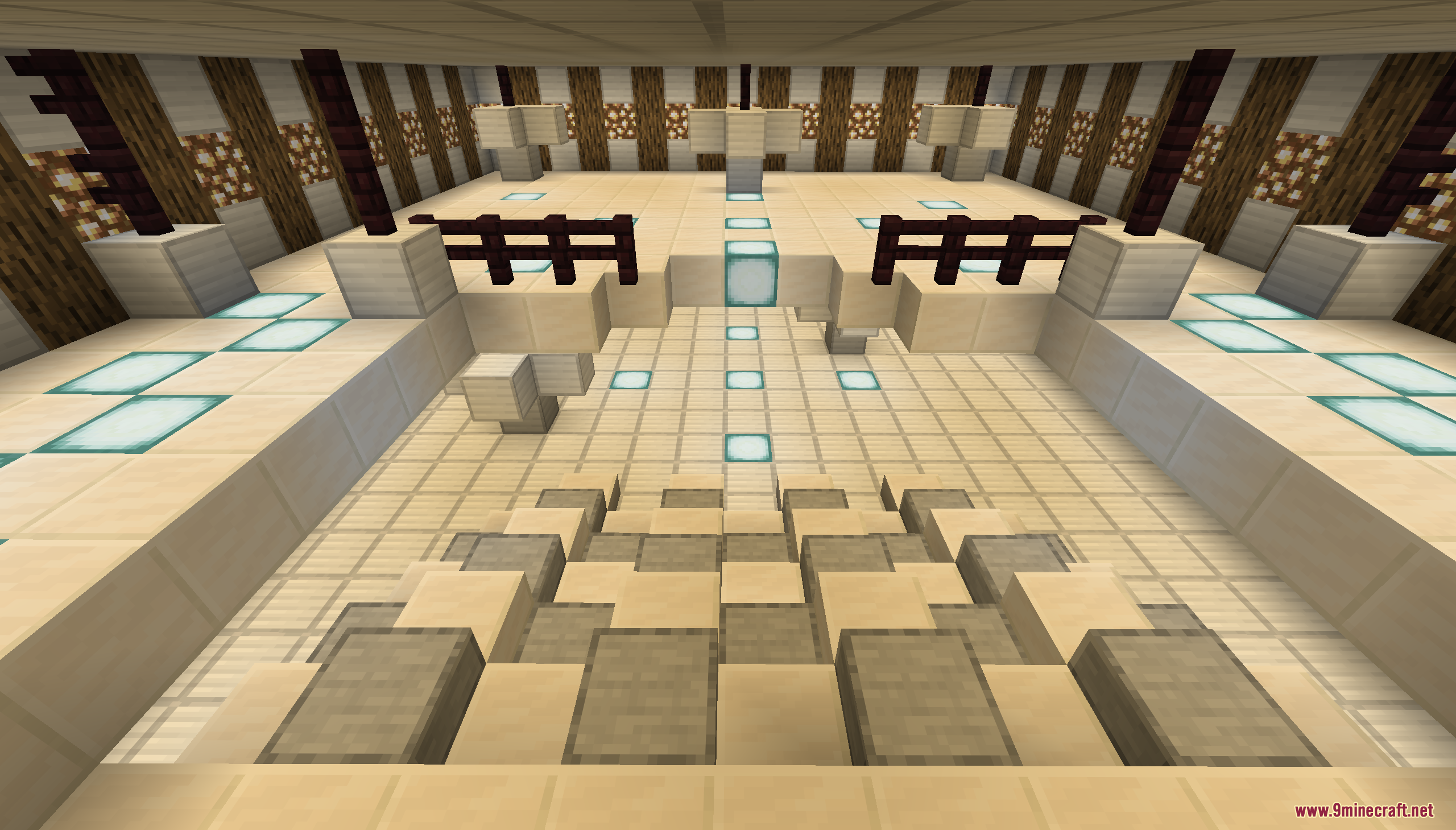 Desert Island Survival Map Screenshot 9 A spacious indoor hall featuring quartz architecture and bright sea lantern lighting