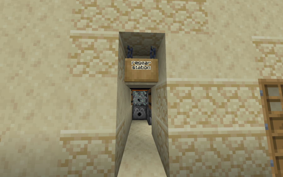 Desert Stash Schematic Screenshots 1 A narrow sandstone corridor leading to an automatic regear station with dispensers