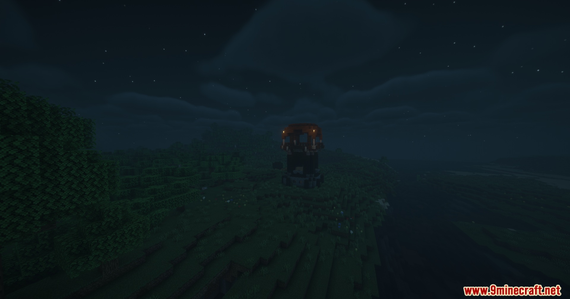 Disable Fog Mod Screenshot 7 Clear view of a pillager outpost at night with Disable Fog Mod