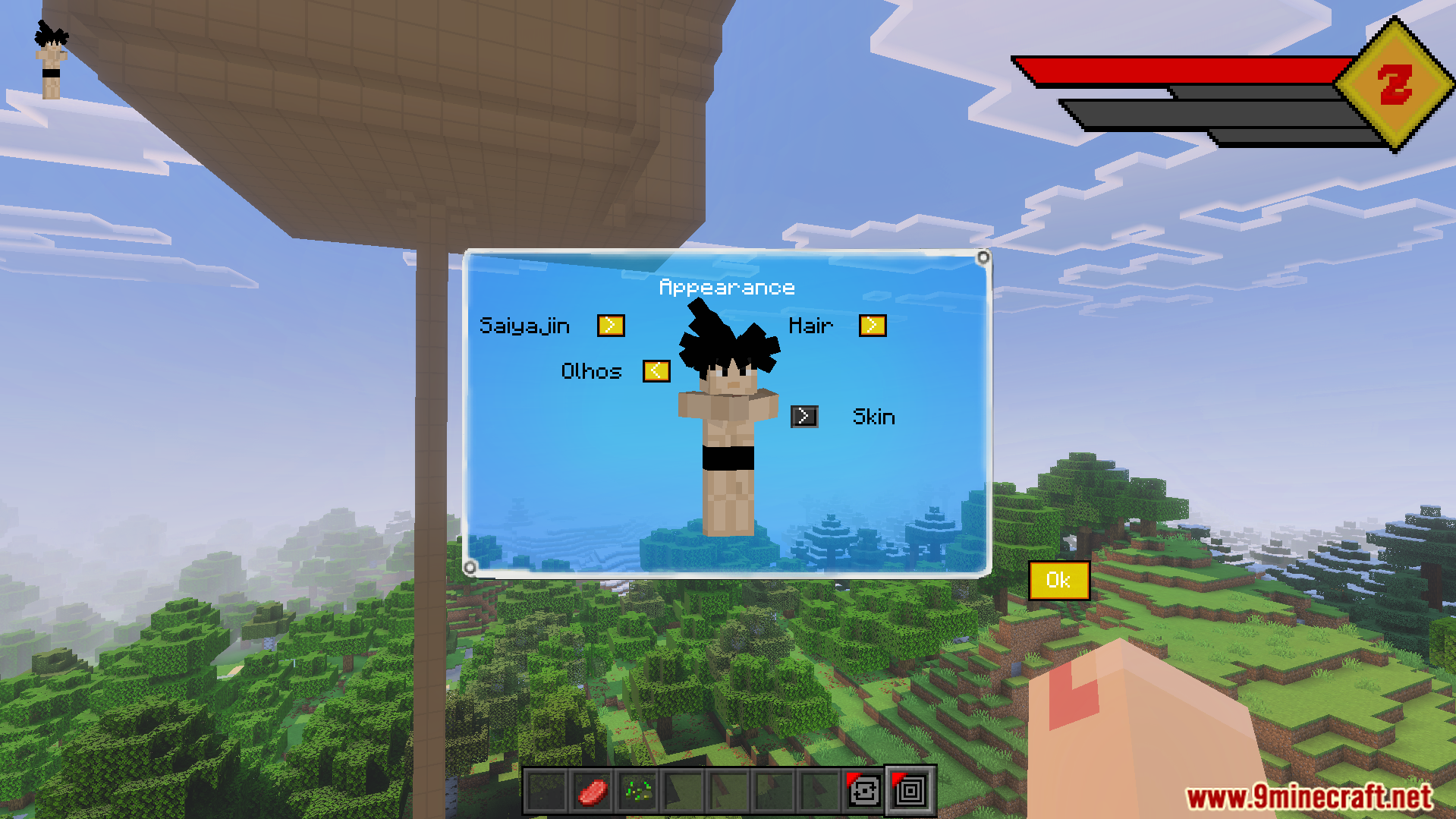 Dragon Block C Ultimate Addon menu for selecting Saiyan race and appearance
