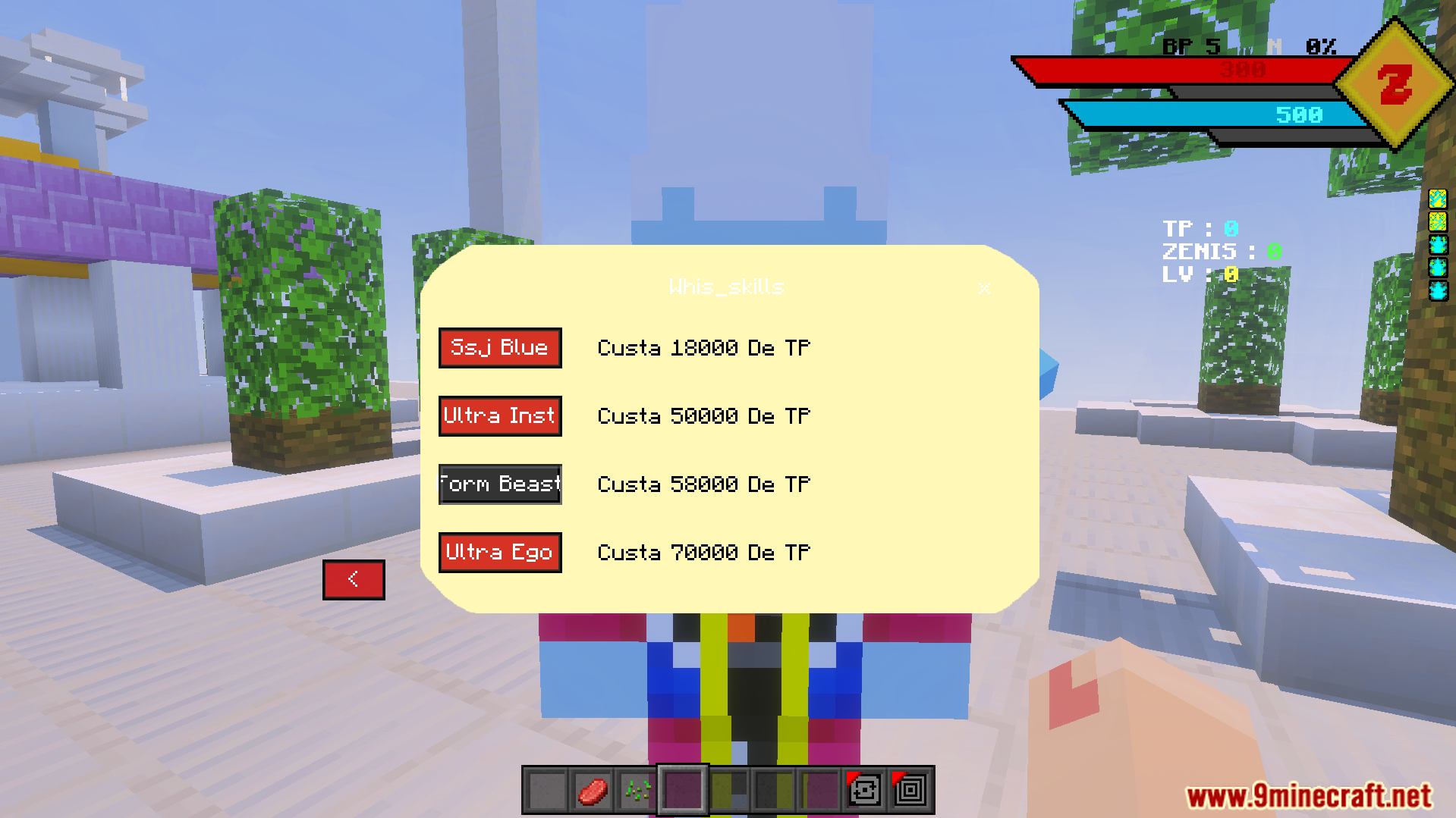 Dragon Block C Ultimate Addon menu showing unlockable forms and ki levels