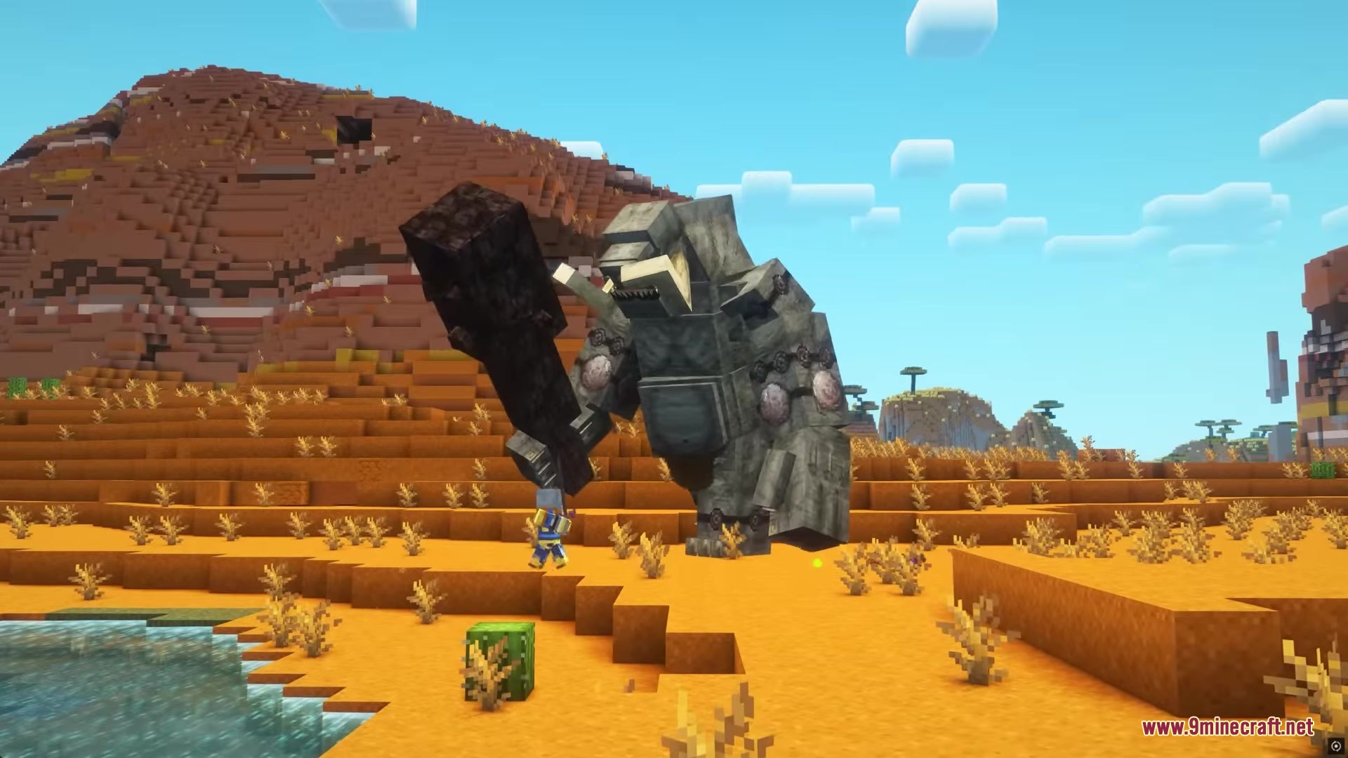 A massive Cyclops boss holding a giant club stands in a mesa biome