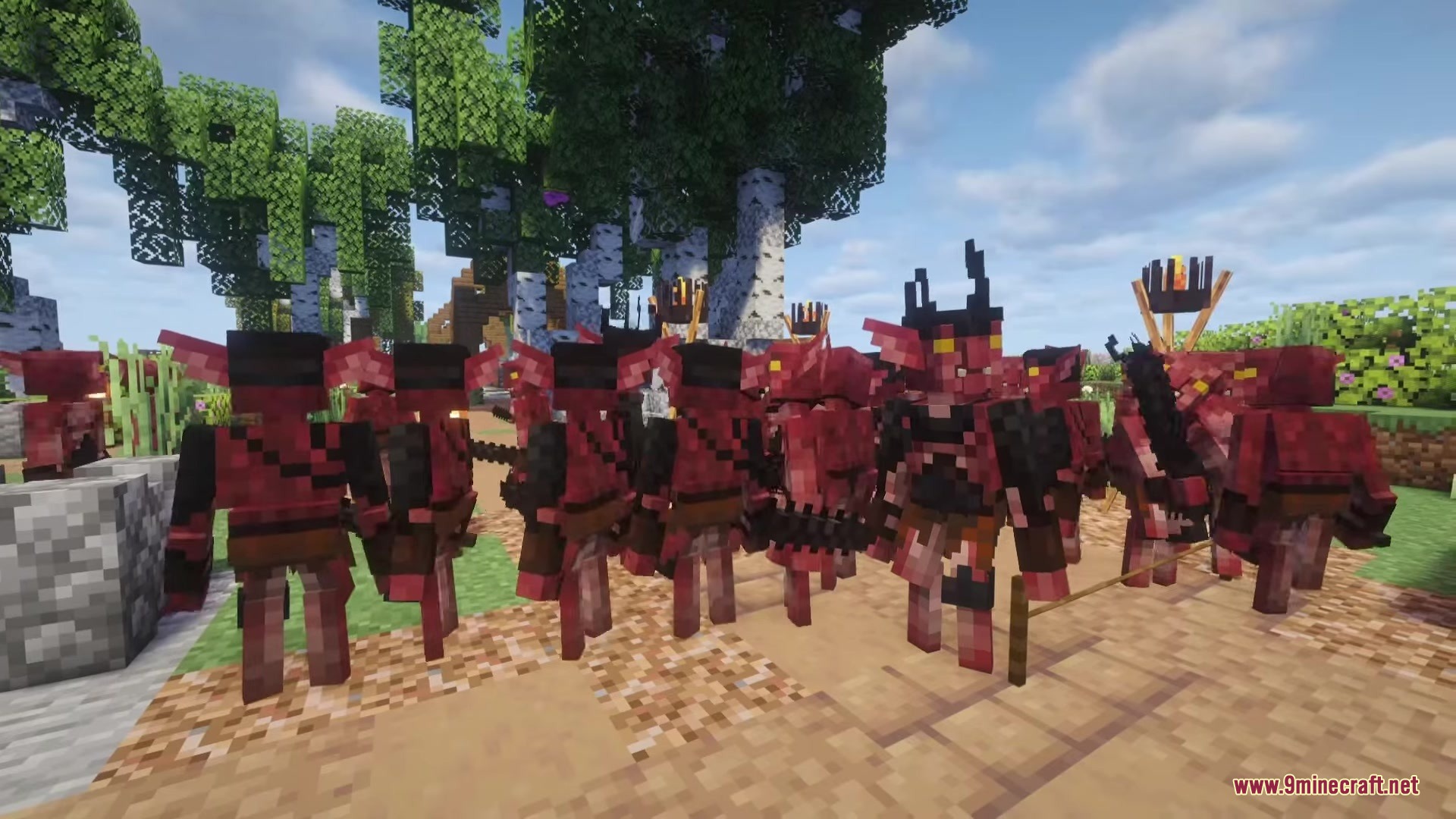 A group of red goblins hobgoblins and a goblin king standing together