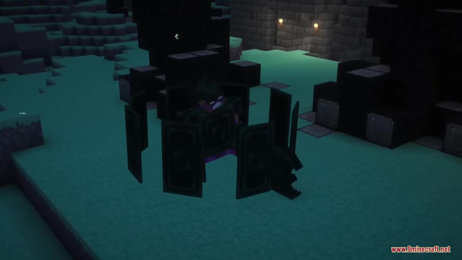 Drifter Mod Screenshot 8 A dark spectral boss surrounded by floating black shields in a mysterious dimension
