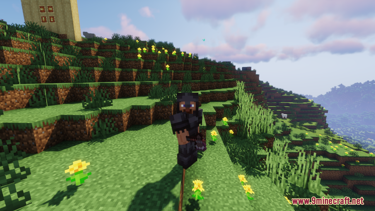 Drodi's Arsenal Resource Pack Screenshot 8 A player wearing heavy netherite armor and holding a matching axe on grass