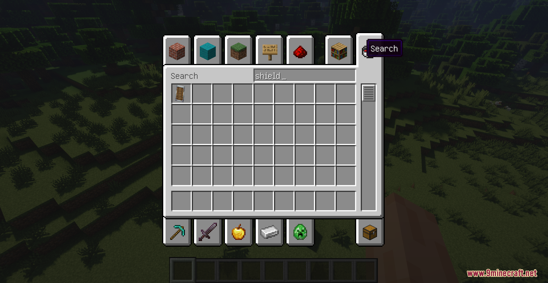 Drodi's Shield Resource Pack Screenshot 1 Searching for a shield in the creative inventory search menu
