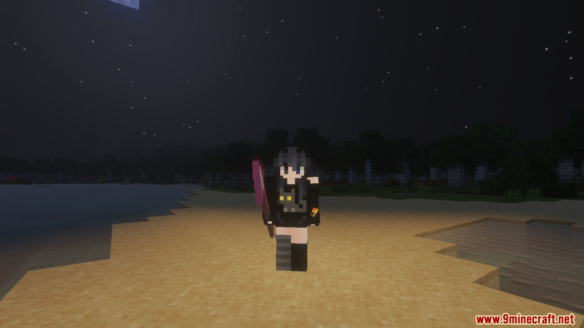Dynamic Lighting and Offhand Addon Screenshot 3 Player character standing on a beach at night with dynamic lighting active