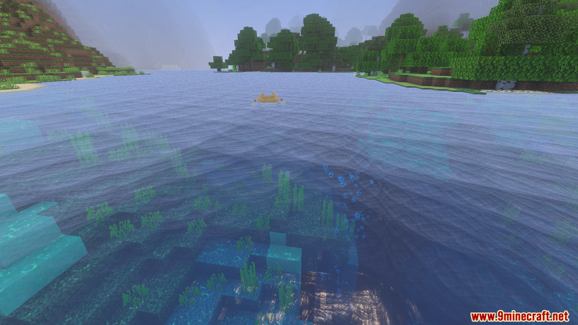 Beautiful blue ocean with realistic water movements and enhanced underwater green kelp