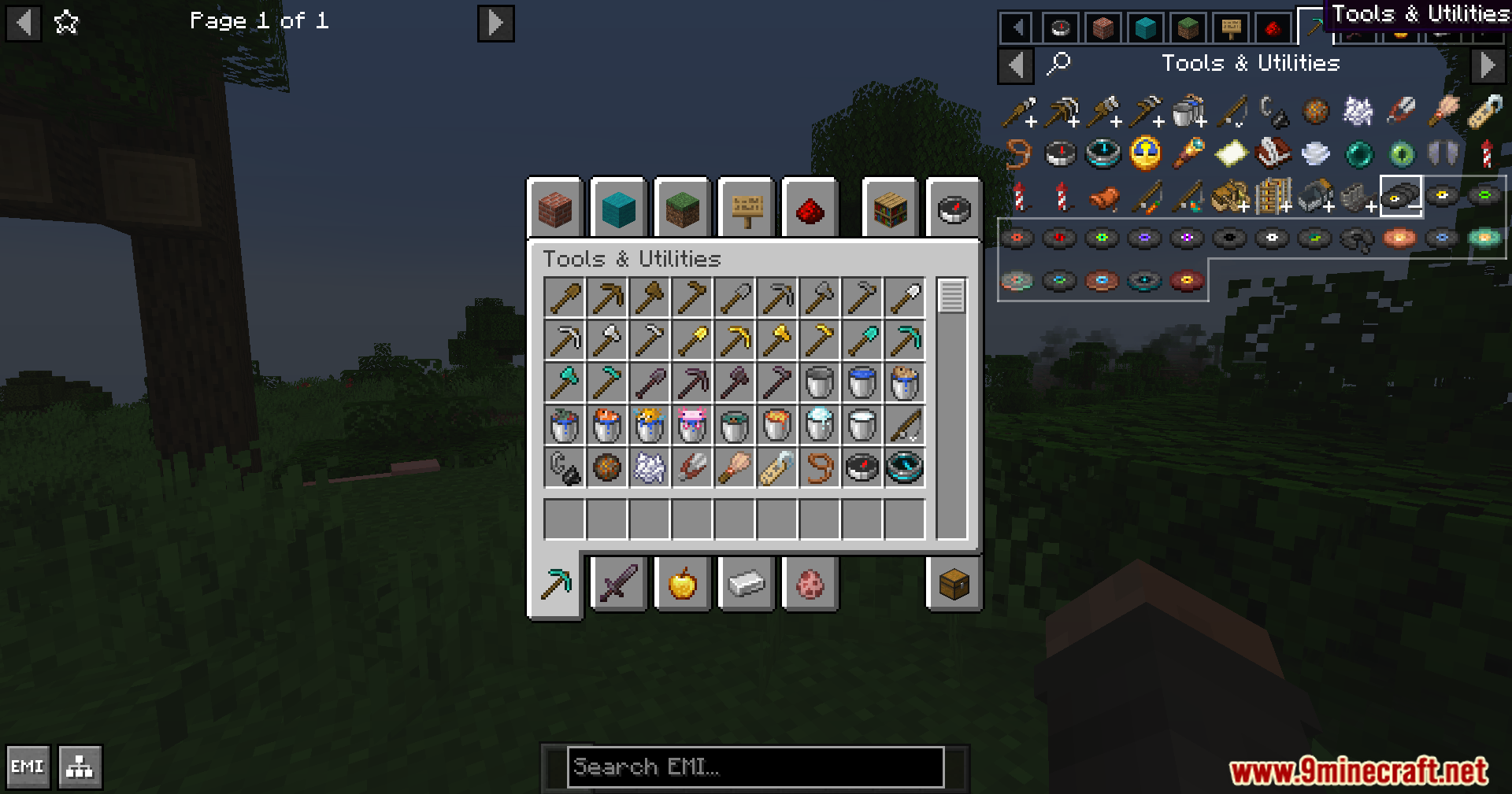 EMI Plus Plus Forked Mod Screenshot 12 Player browsing tools and utilities in a modified creative inventory menu with tabs