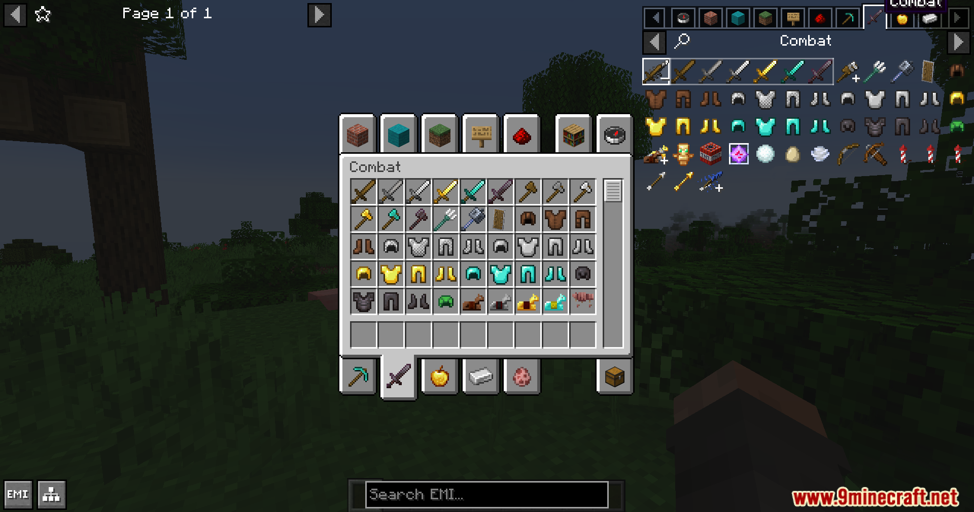 EMI Plus Plus Forked Mod Screenshot 13 EMI Plus Plus mod interface showing organized combat items and creative mode tabs