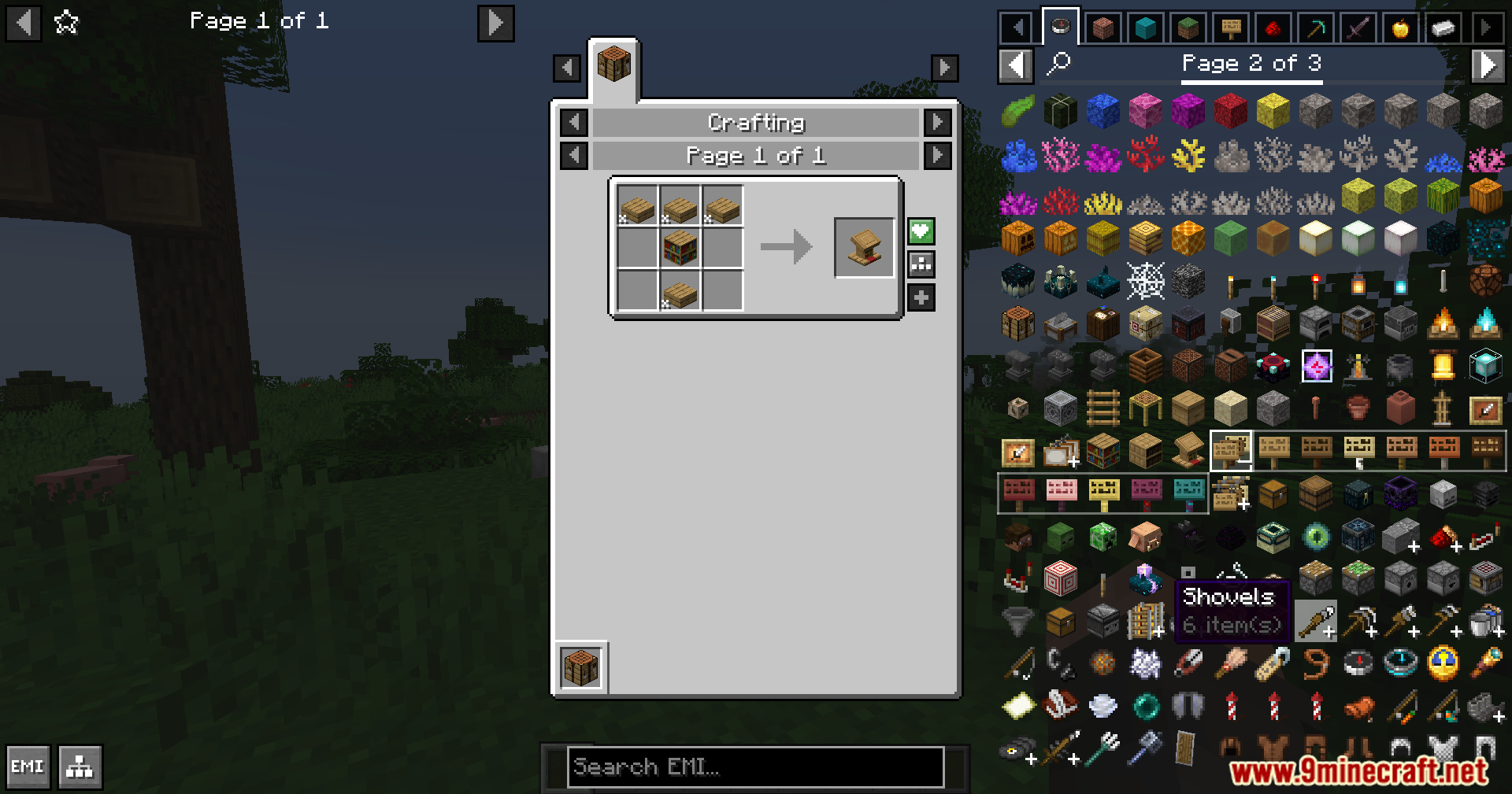 EMI Plus Plus Forked Mod Screenshot 2 Minecraft inventory screen showing a lectern crafting recipe and grouped item list
