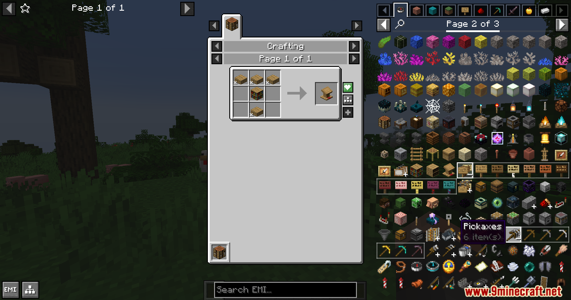 EMI Plus Plus Forked Mod Screenshot 3 EMI Plus Plus Forked mod interface showing a lectern recipe and grouped pickaxes